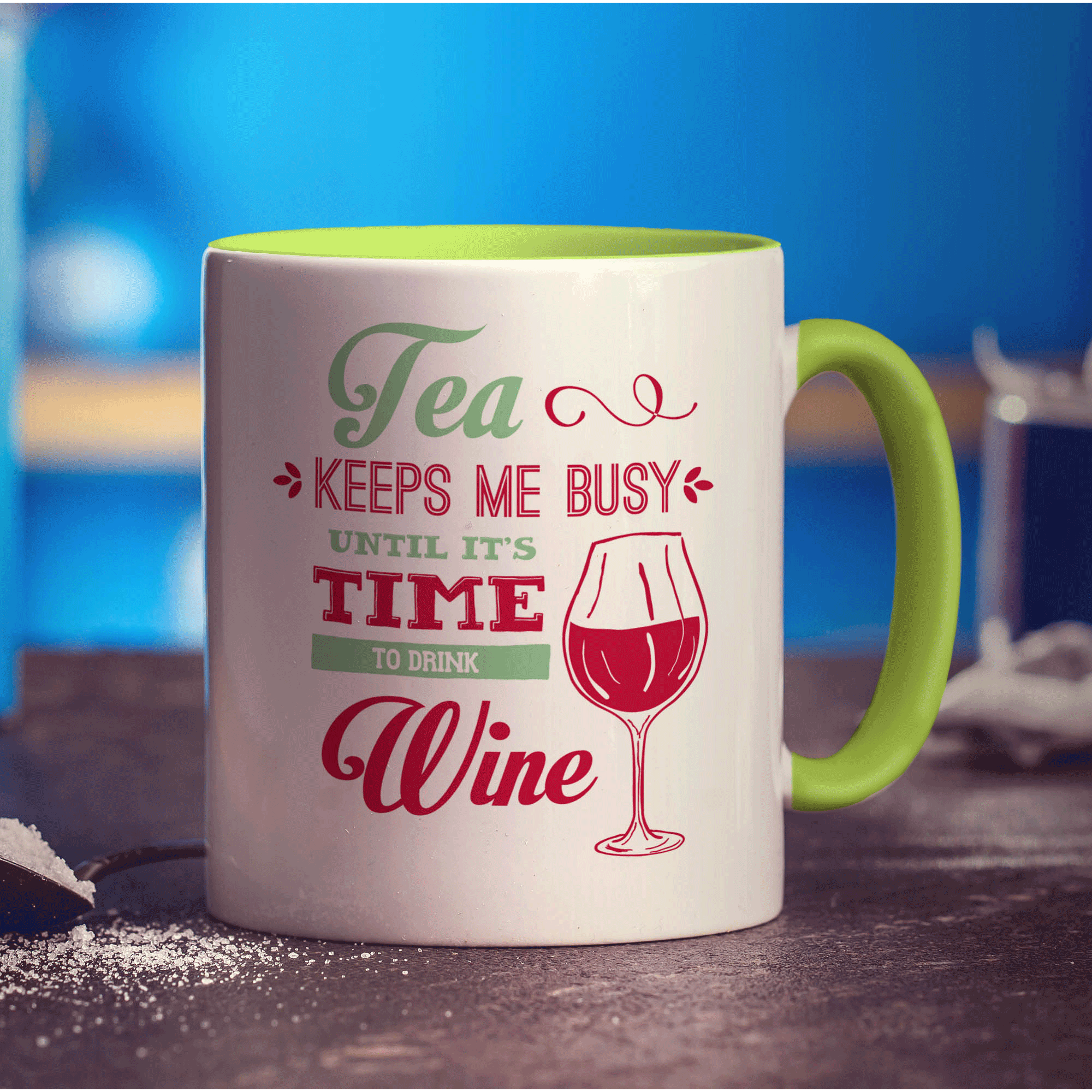 Tea Keeps Me Busy Until It's Time To Drink Wine Mug - Standard 330ml (11oz) / Green