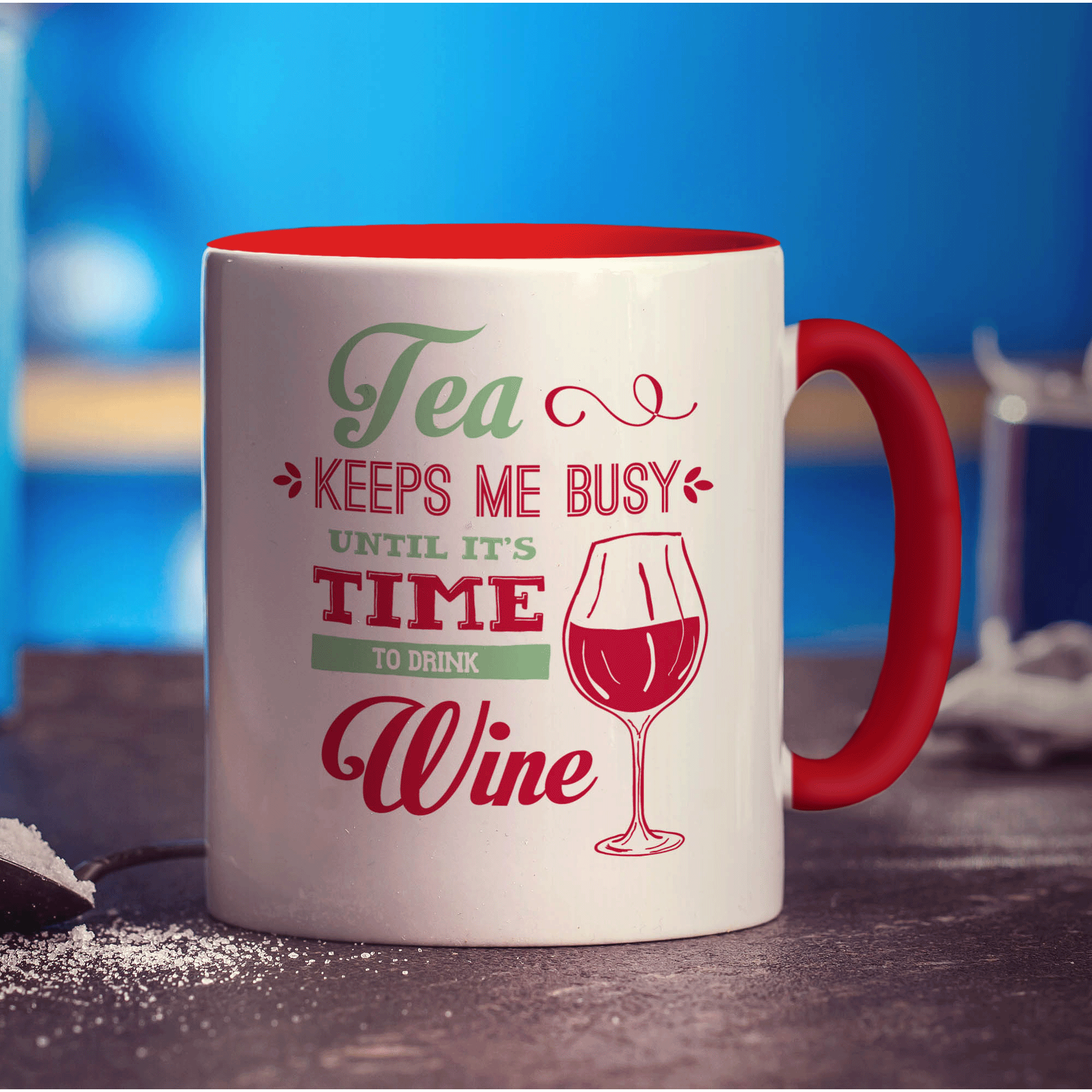 Tea Keeps Me Busy Until It's Time To Drink Wine Mug - Standard 330ml (11oz) / Red