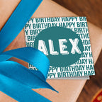 Teal Repeat Happy Birthday Gift Tags Addon