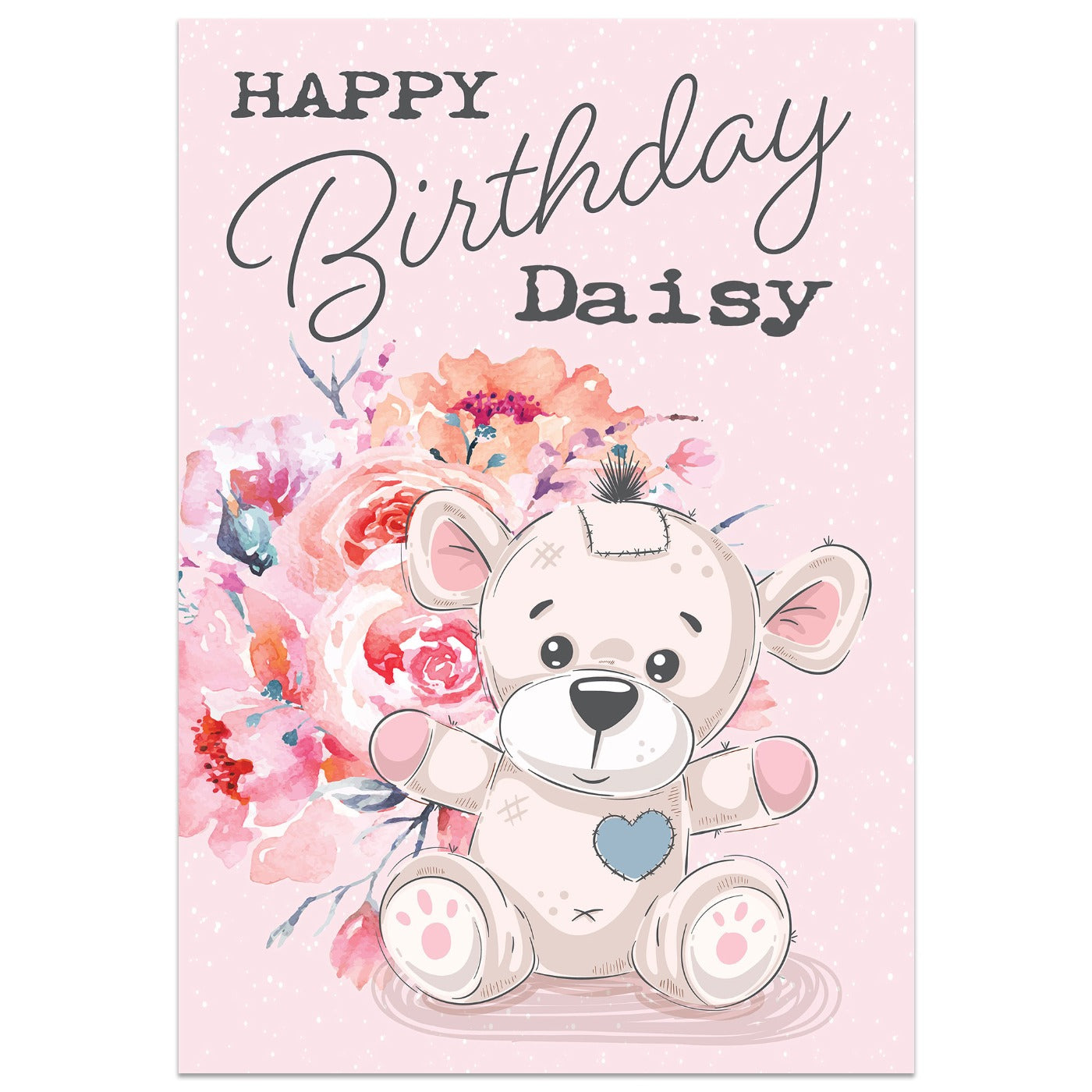 Teddy Bear & Flowers Birthday Card Lying Down