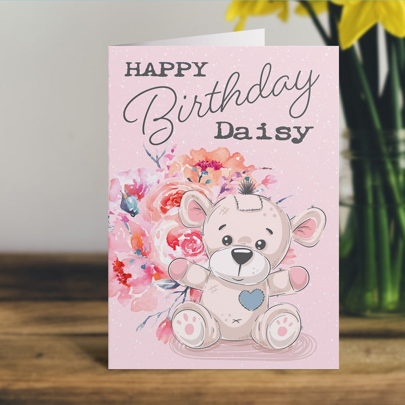 Teddy Bear & Flowers Birthday Card Standing Up