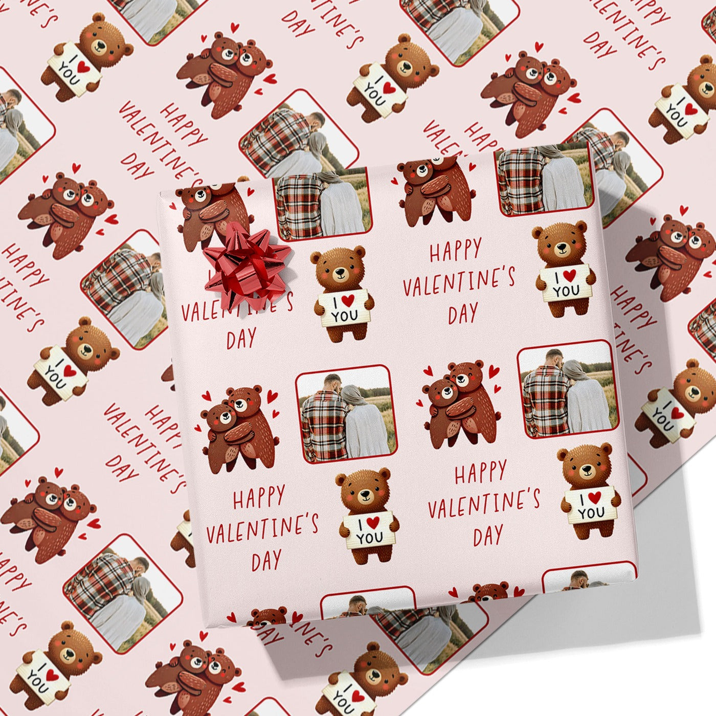 Teddy Bear Valentine's Day Photo Wrapping Paper