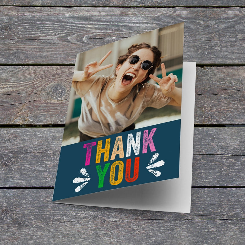 Colourful Thank You Photo Card Lying Down