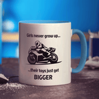 Girls Don't Grow Up, Their Toys Just Get Bigger Motorbike Mug - Standard 330ml (11oz) / Blue