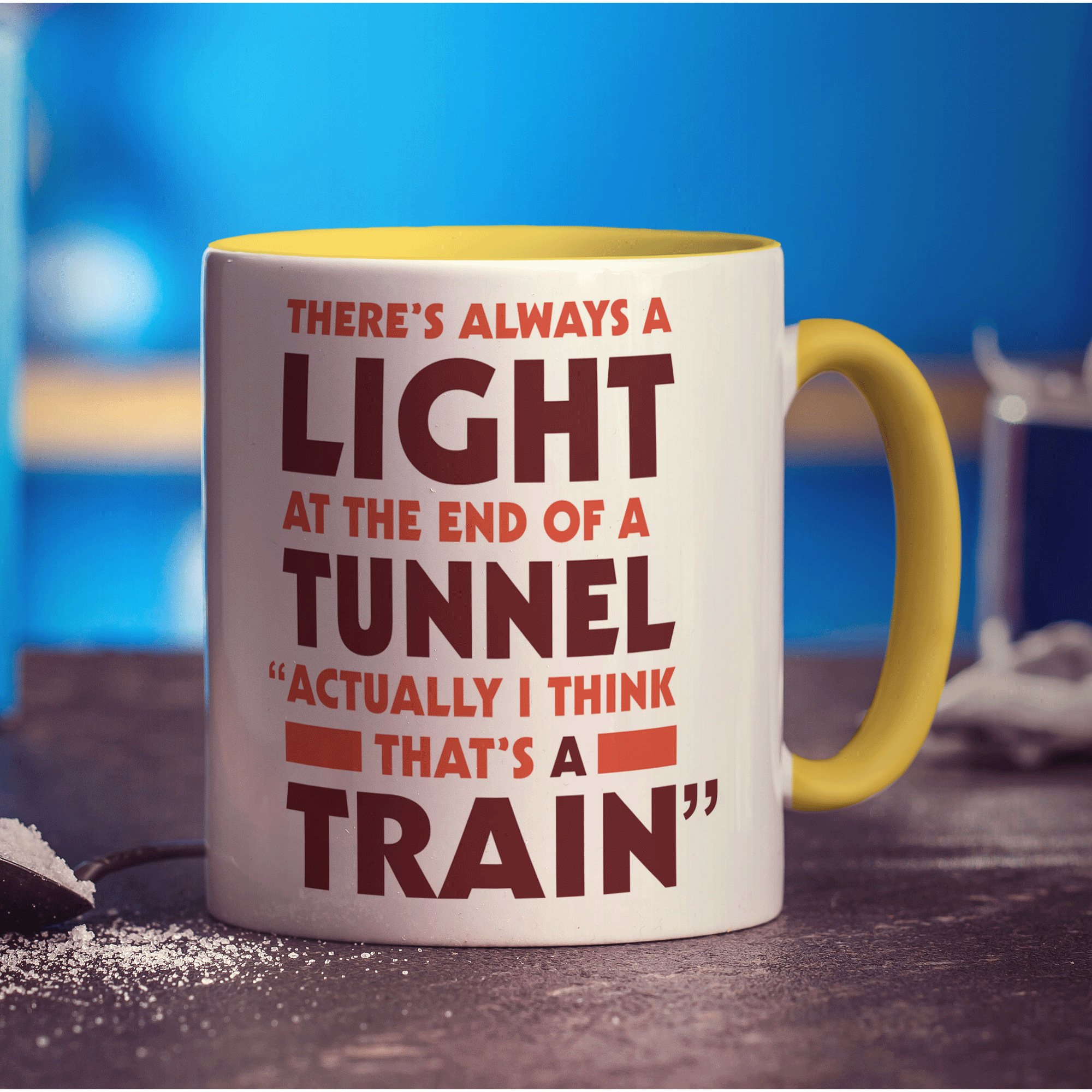 There's Always a Light At the End of a Tunnel "Actually I Think That's a Train" Mug - Standard 330ml (11oz) / Yellow