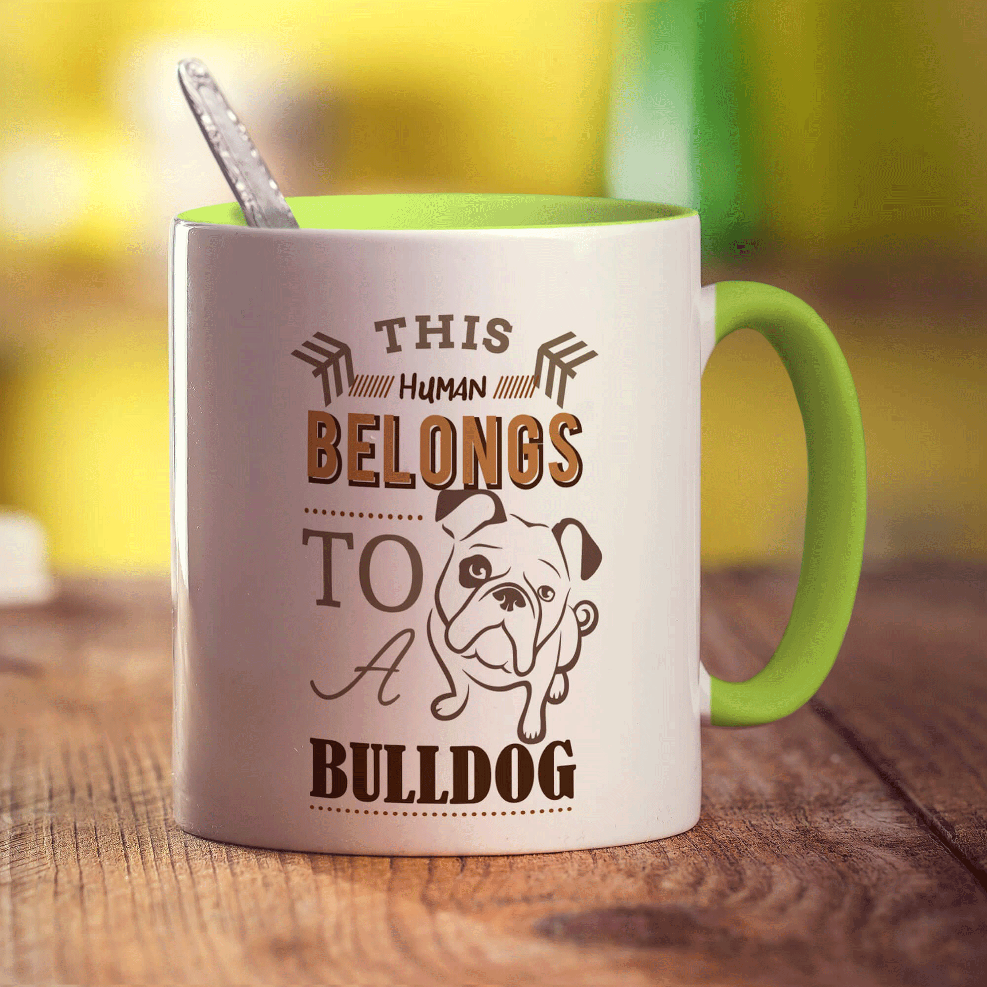 This Human Belongs To A Bulldog Mug