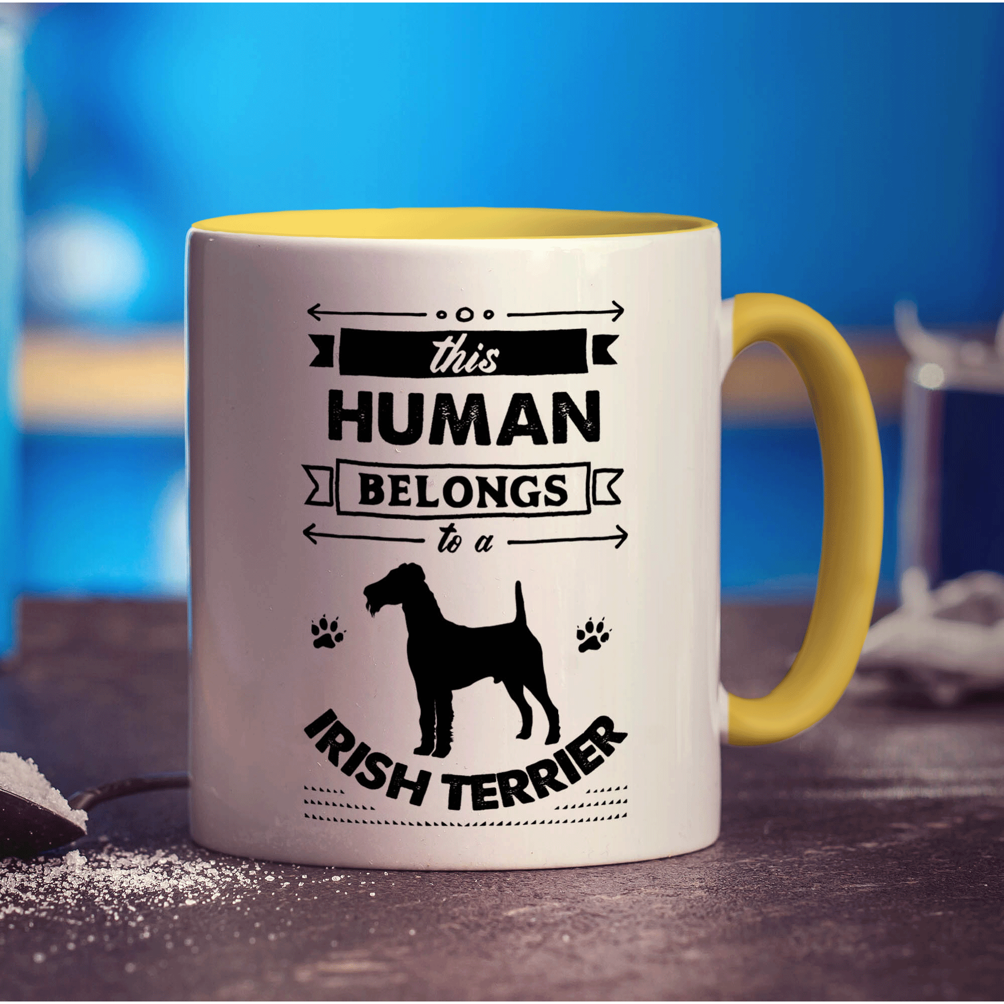 This Human Belongs To A Irish Terrier Mug - Standard 330ml (11oz) / Yellow