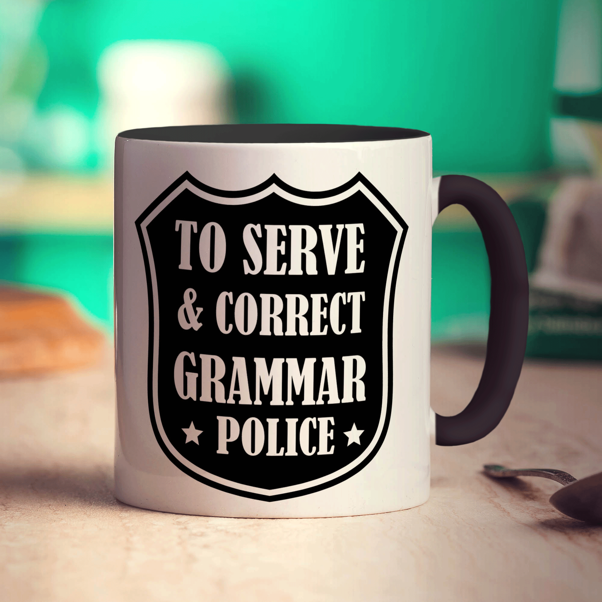 To Serve & Correct Grammar Police Mug - Standard 330ml (11oz) / Black