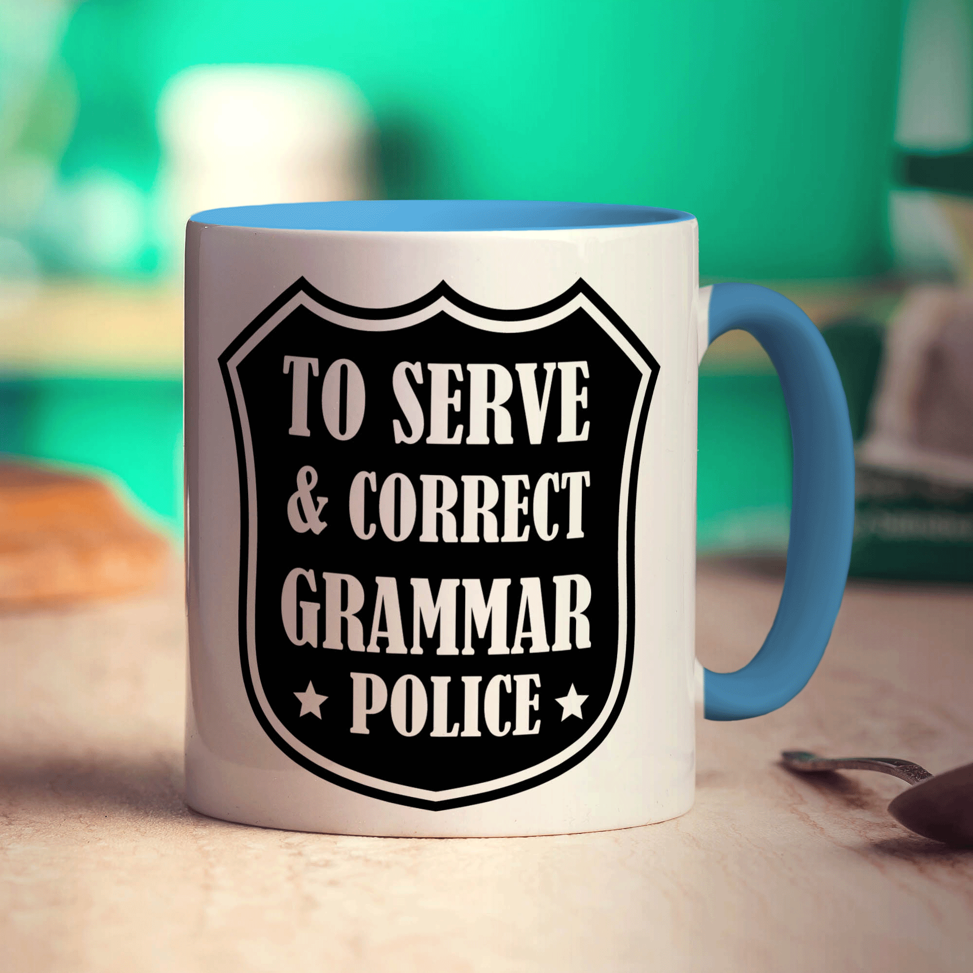 To Serve & Correct Grammar Police Mug - Standard 330ml (11oz) / Blue