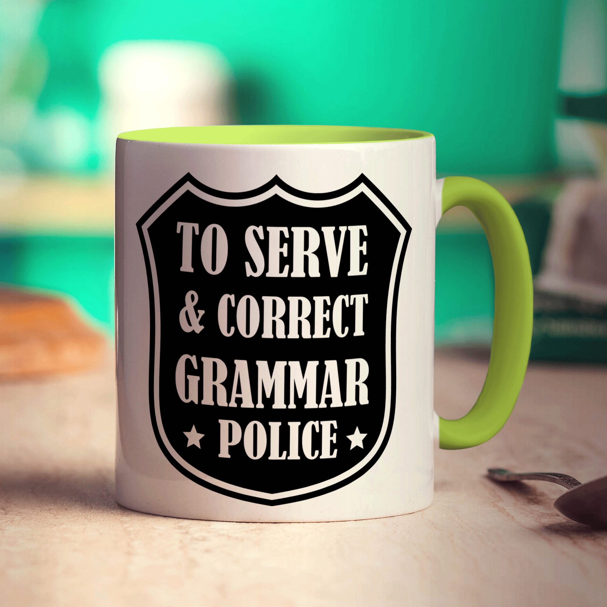 To Serve & Correct Grammar Police Mug - Standard 330ml (11oz) / Green