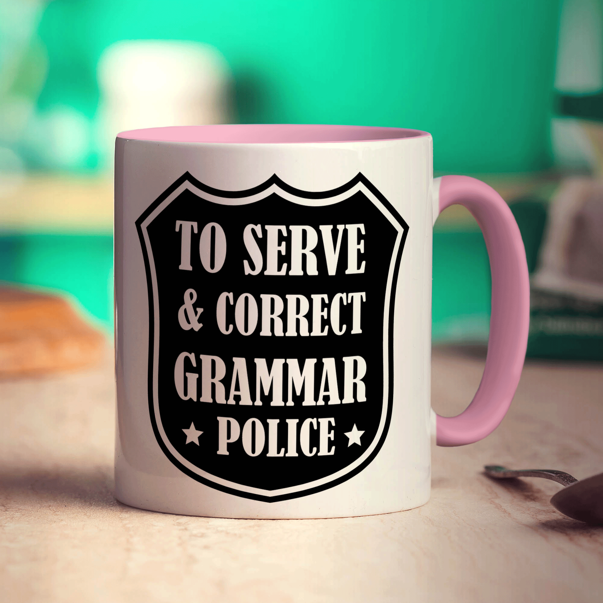 To Serve & Correct Grammar Police Mug - Standard 330ml (11oz) / Pink