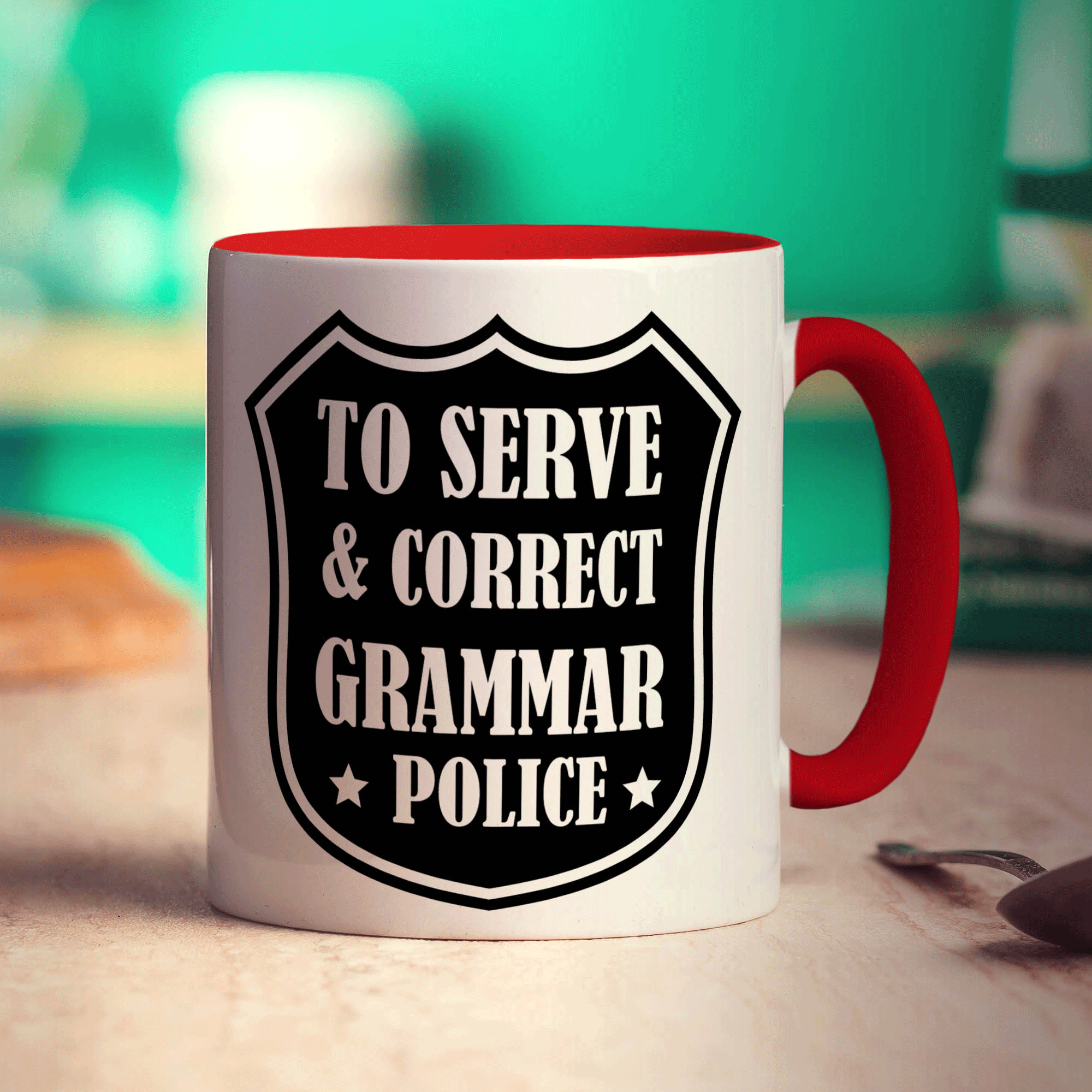 To Serve & Correct Grammar Police Mug - Standard 330ml (11oz) / Red