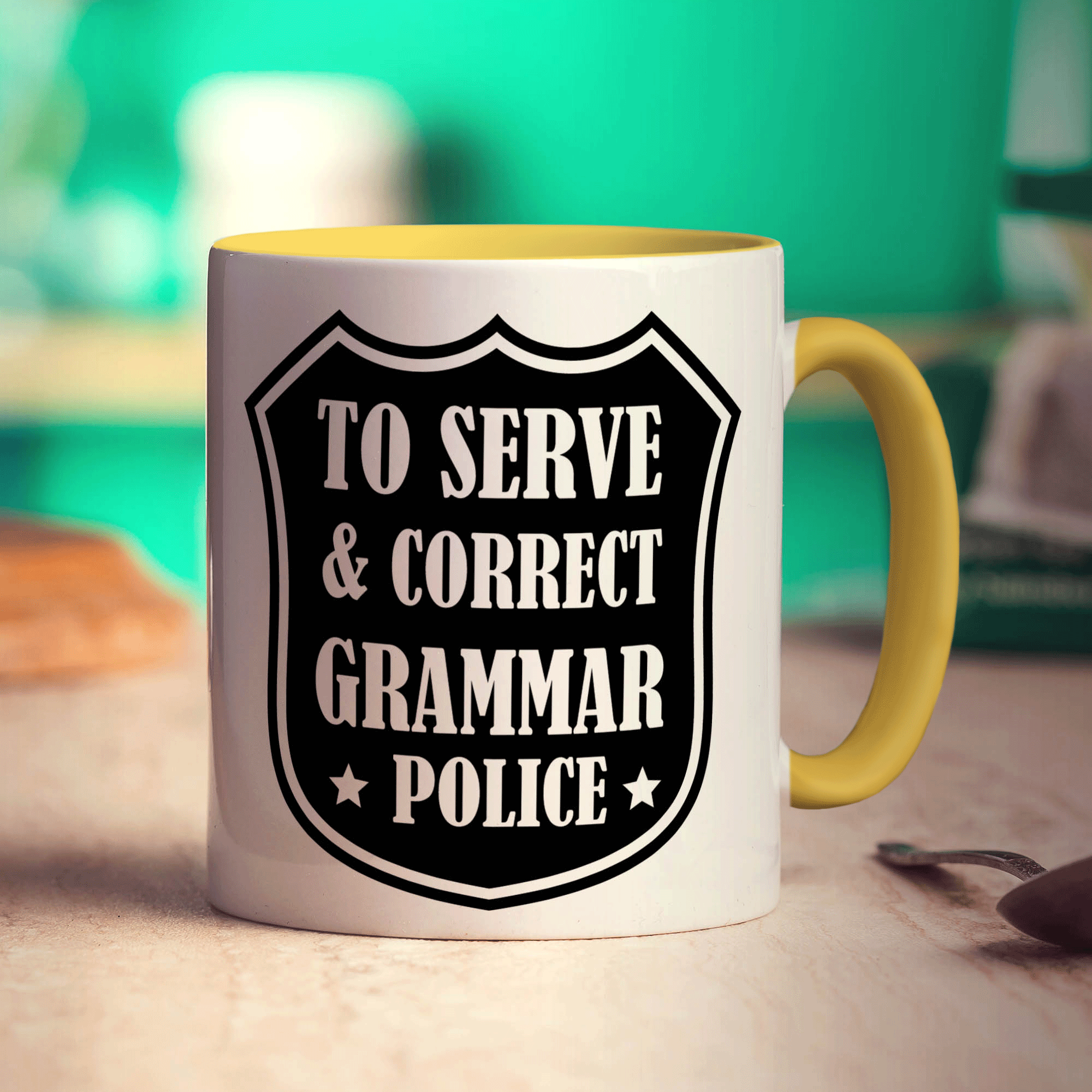 To Serve & Correct Grammar Police Mug - Standard 330ml (11oz) / Yellow