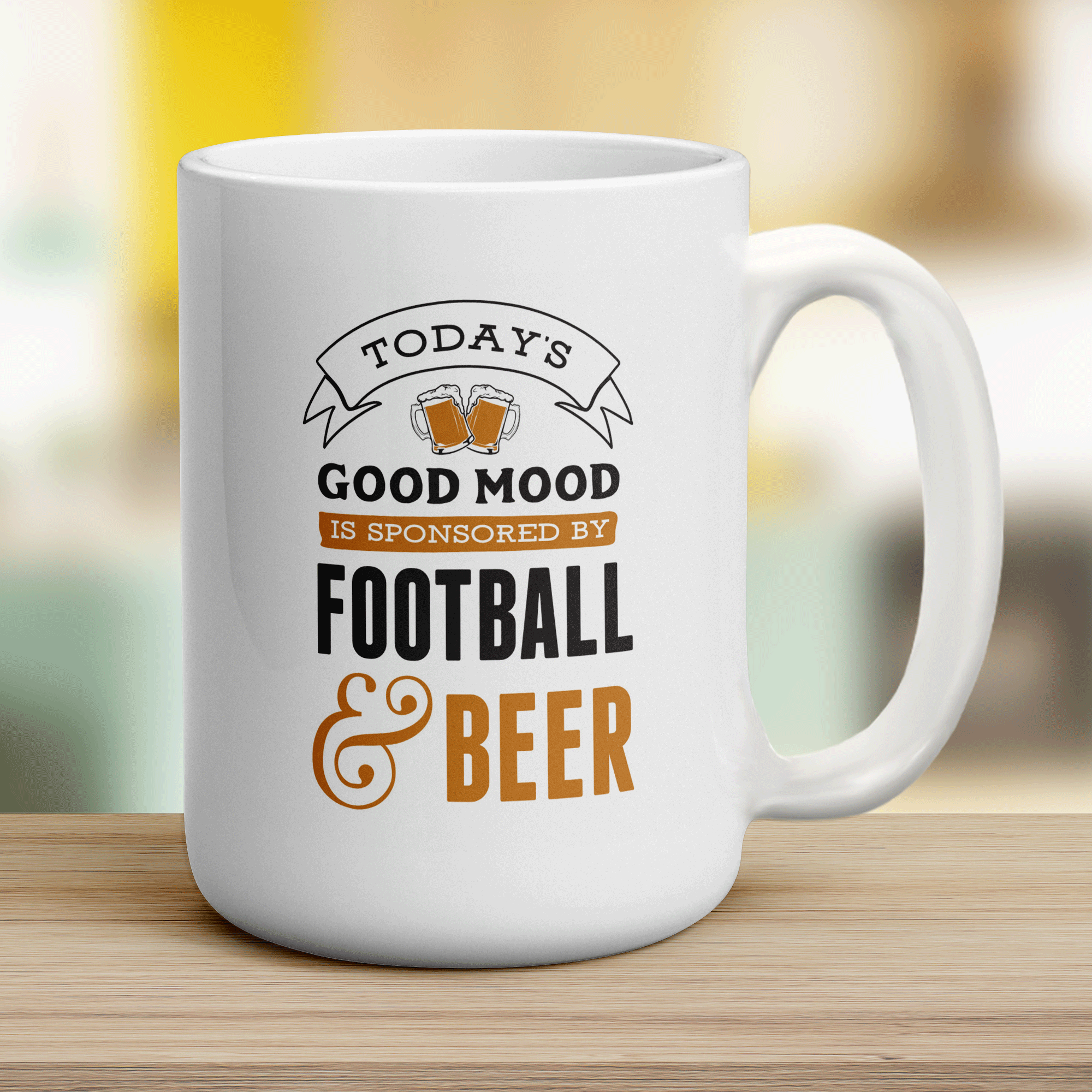 Today's Good Mood is Sponsored By Football & Beer Mug - Jumbo 440ml (15oz) / White