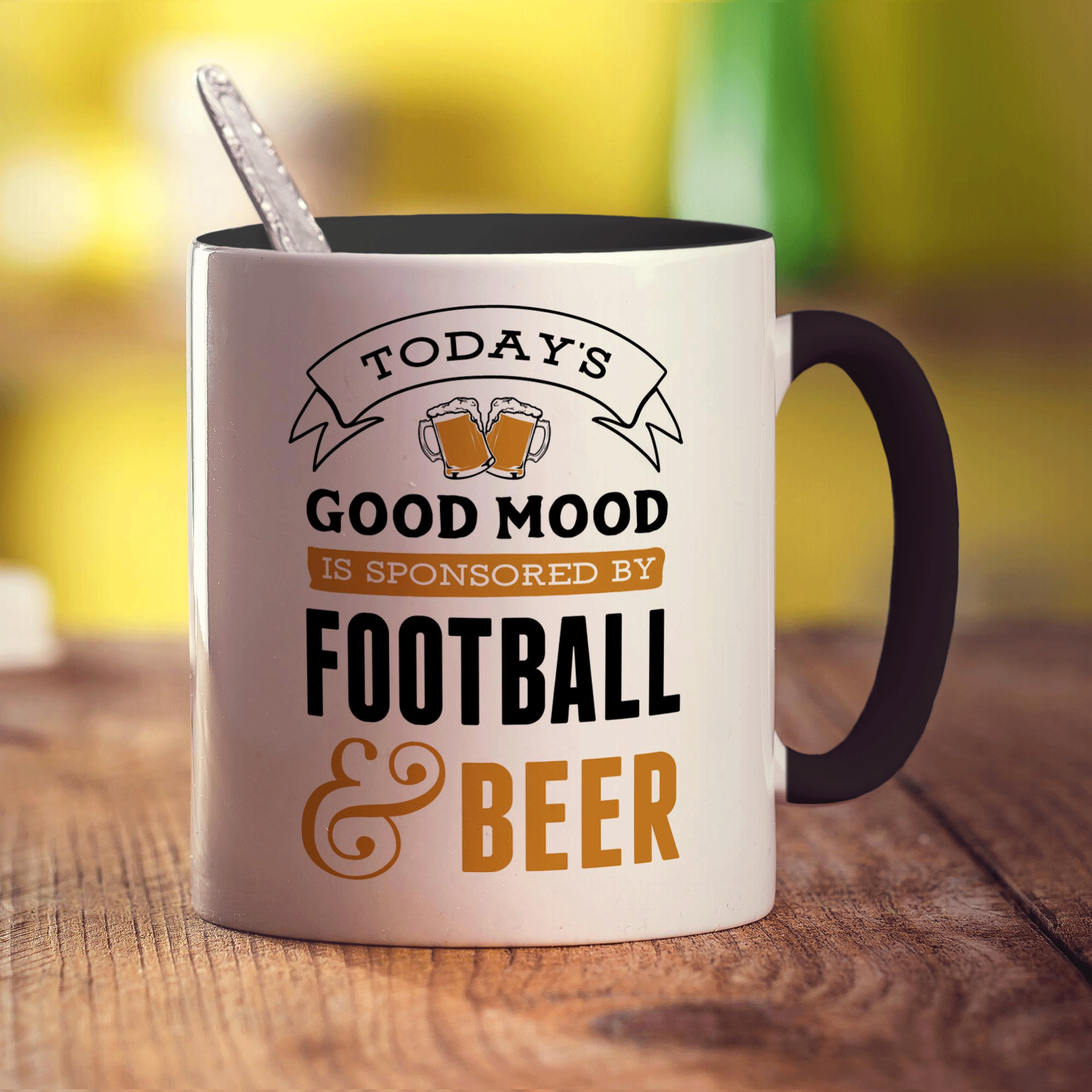 Today's Good Mood is Sponsored By Football & Beer Mug - Standard 330ml (11oz) / Black