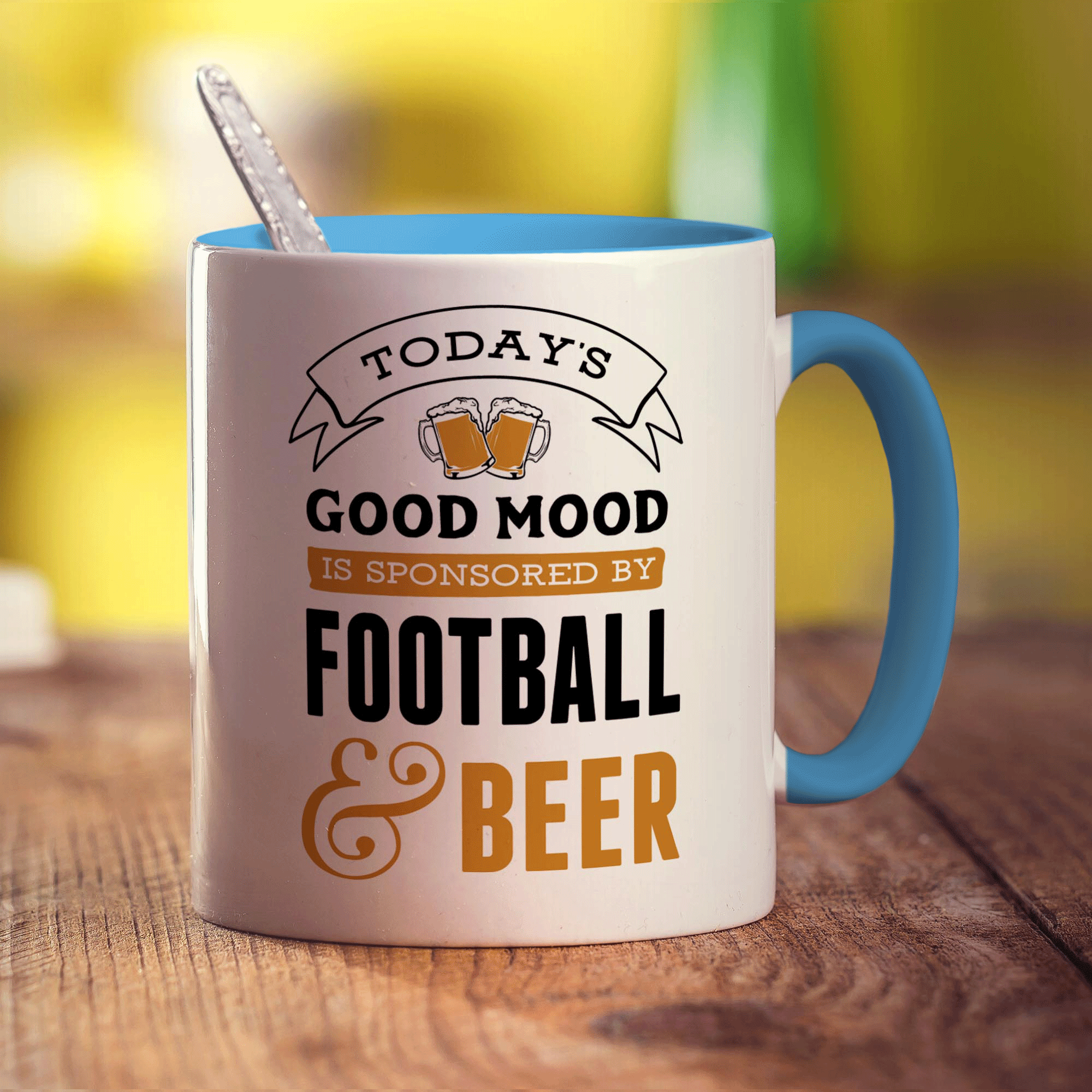 Today's Good Mood is Sponsored By Football & Beer Mug - Standard 330ml (11oz) / Blue