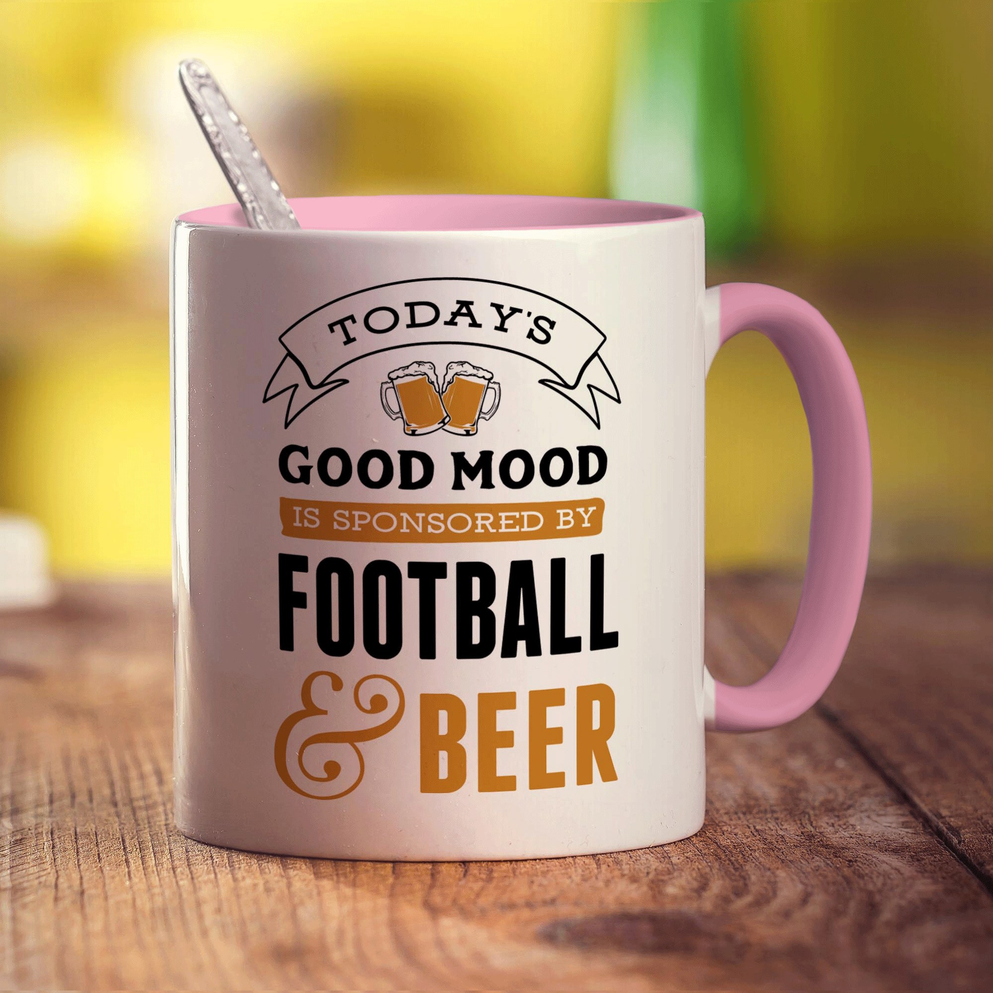 Today's Good Mood is Sponsored By Football & Beer Mug - Standard 330ml (11oz) / Pink