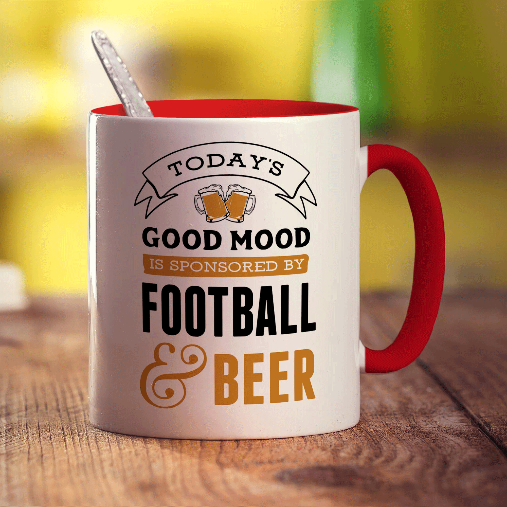 Today's Good Mood is Sponsored By Football & Beer Mug - Standard 330ml (11oz) / Red