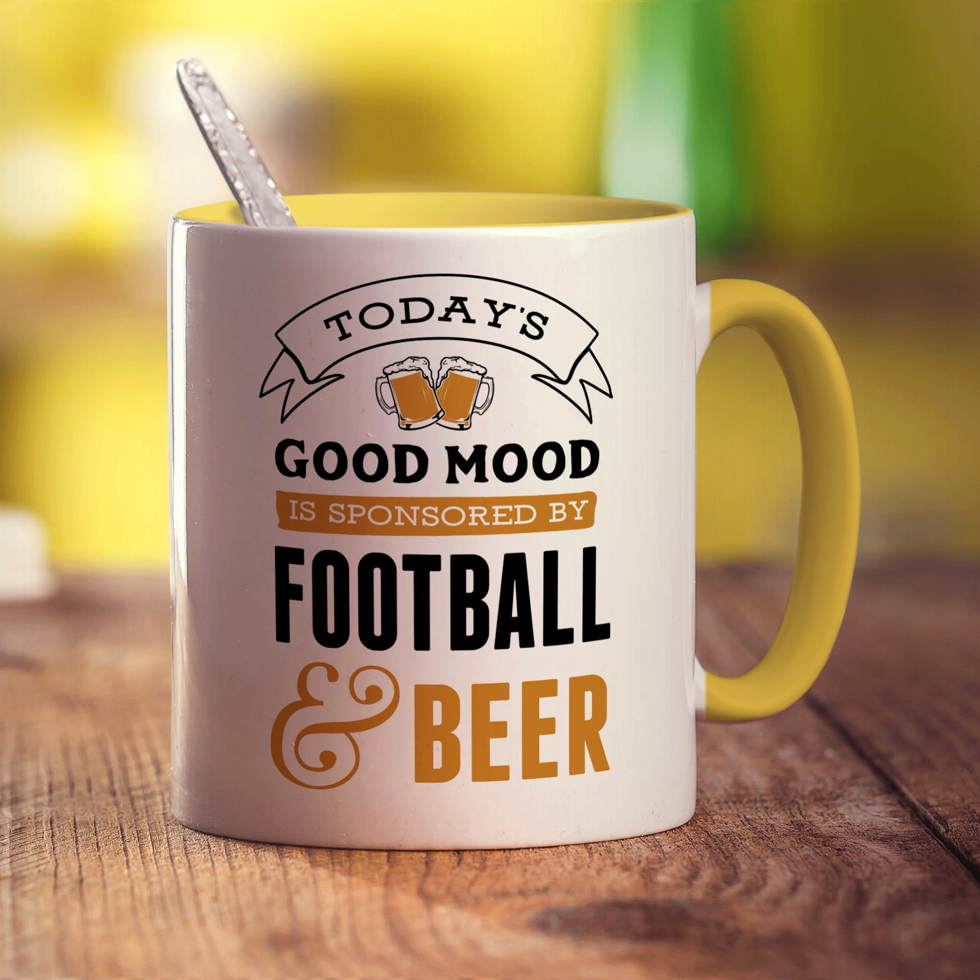 Today's Good Mood is Sponsored By Football & Beer Mug - Standard 330ml (11oz) / Yellow