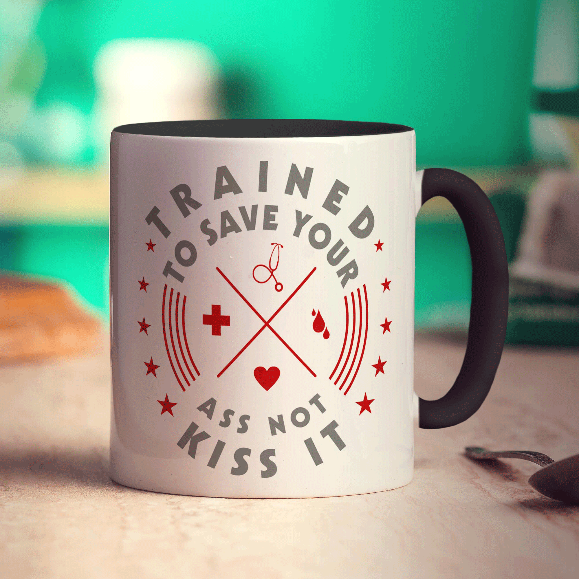 Trained To Save Your Ass Not Kiss It Mug - Standard 330ml (11oz) / Black