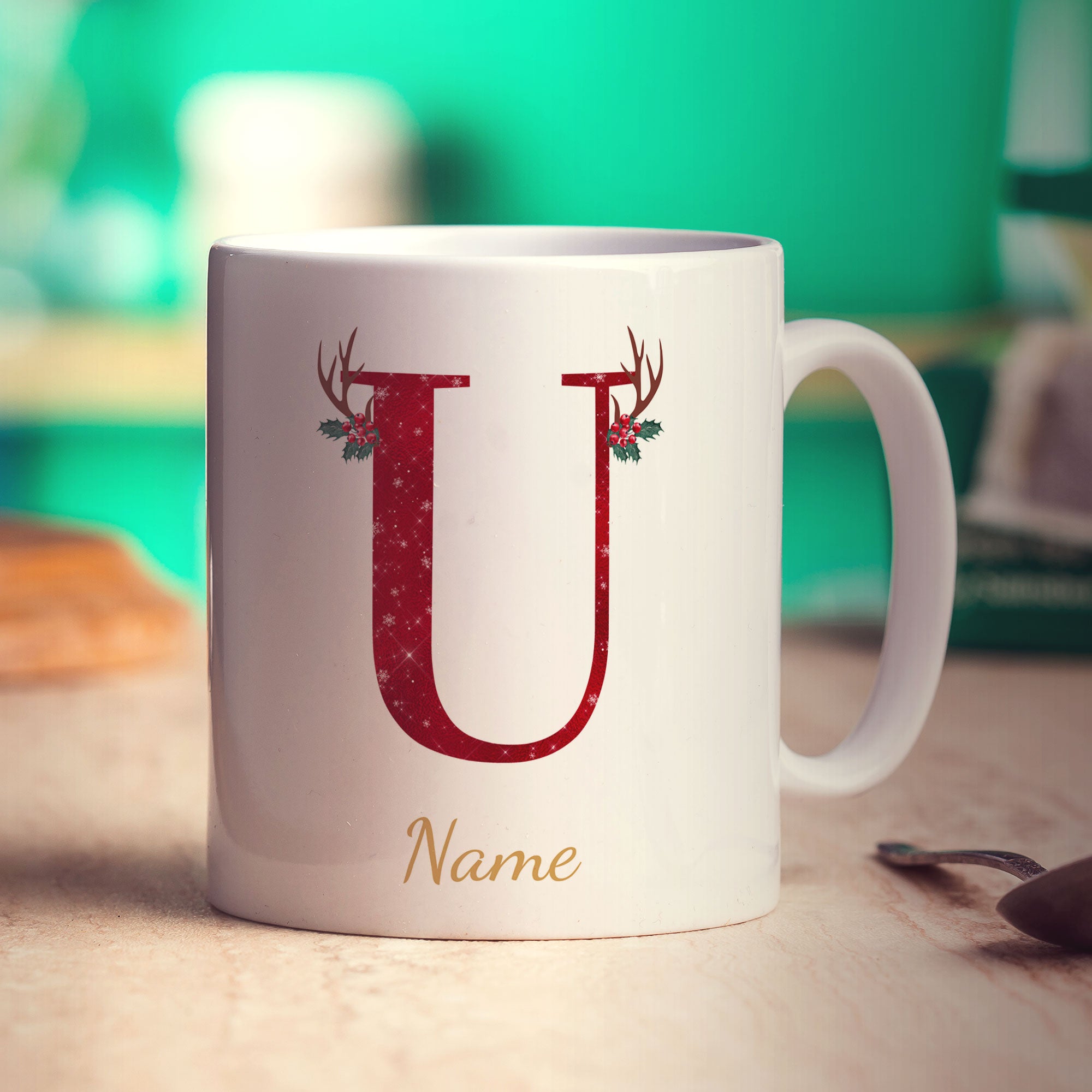 Personalised Festive Initial Mug with Name