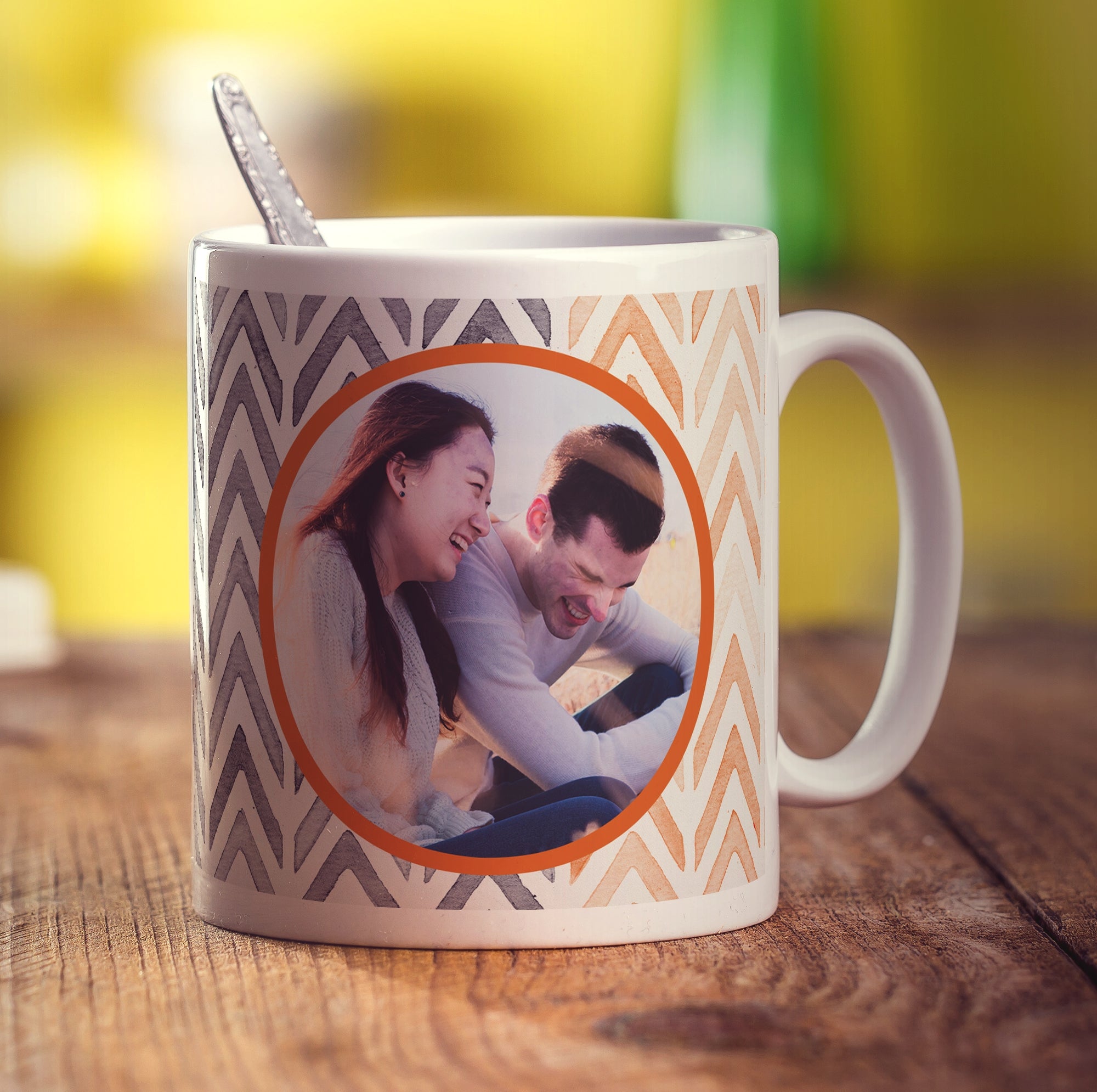 Orange Watercolour Chevron Photo Mug
