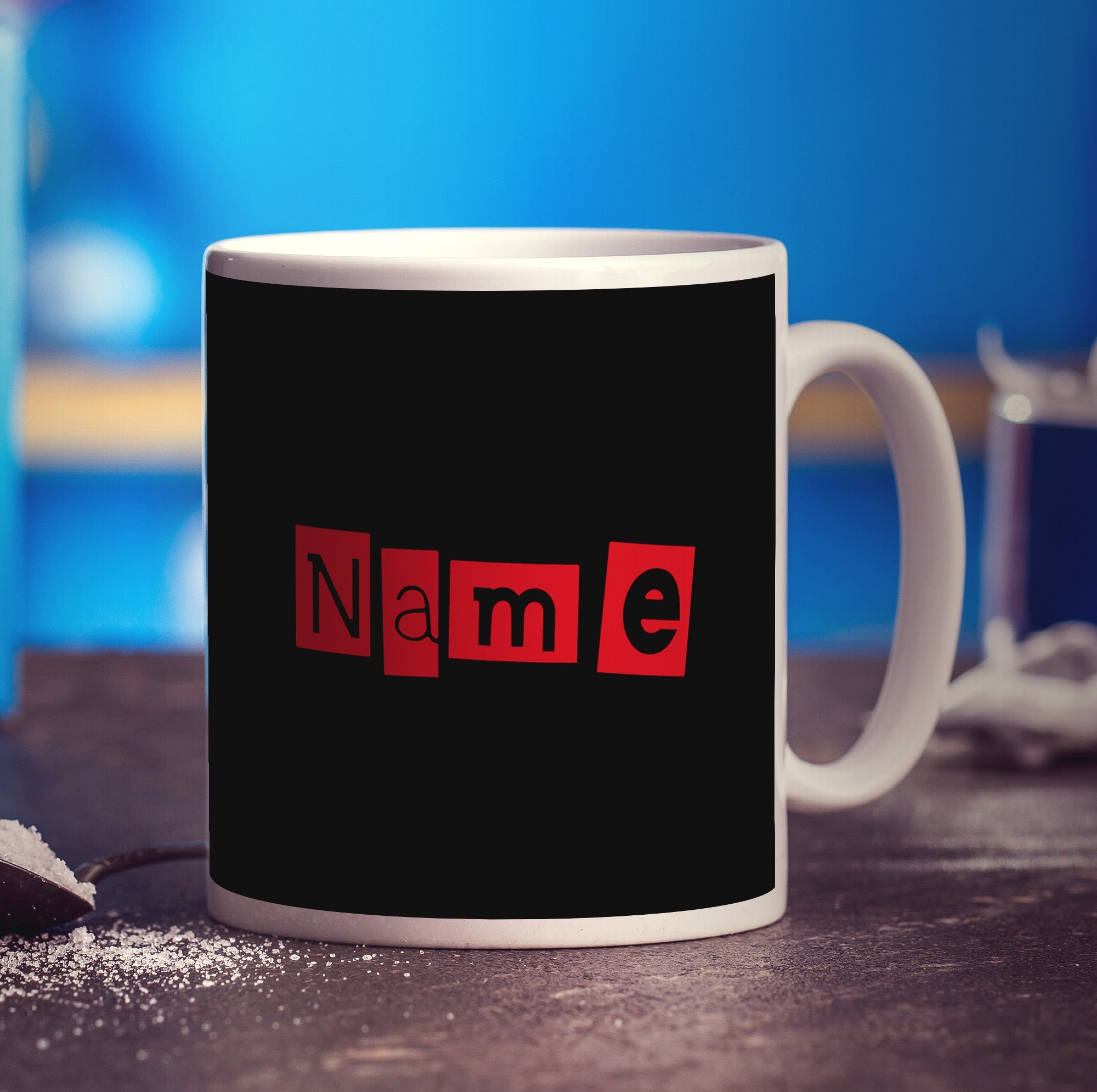 Black and Red Name Mug