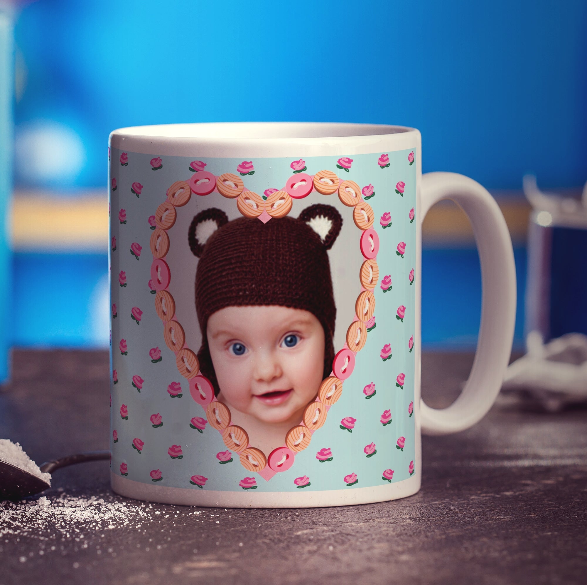 Shabby Chic Button Heart Photo Mug