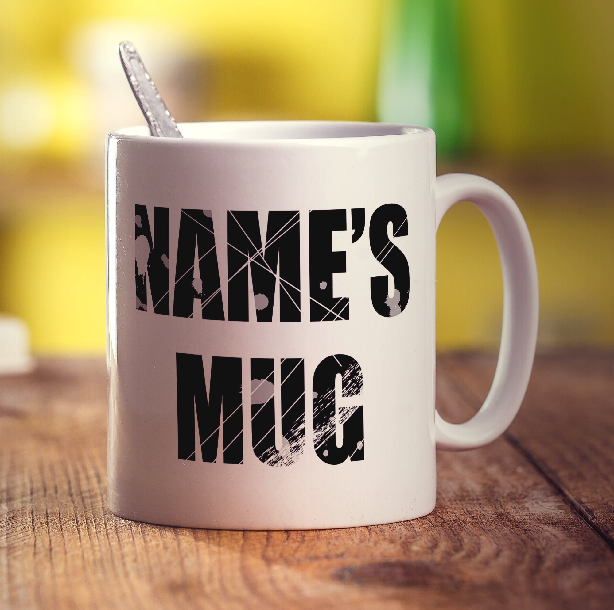 Scratched Text Name Mug