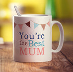 "Best Mum" Personalised Mug - Bunting Design - Standard 330ml (11oz) / White