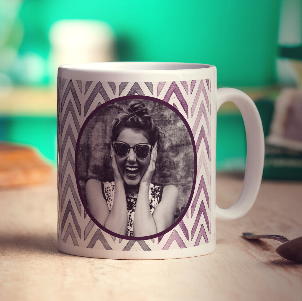 Purple Watercolour Chevron Photo Mug