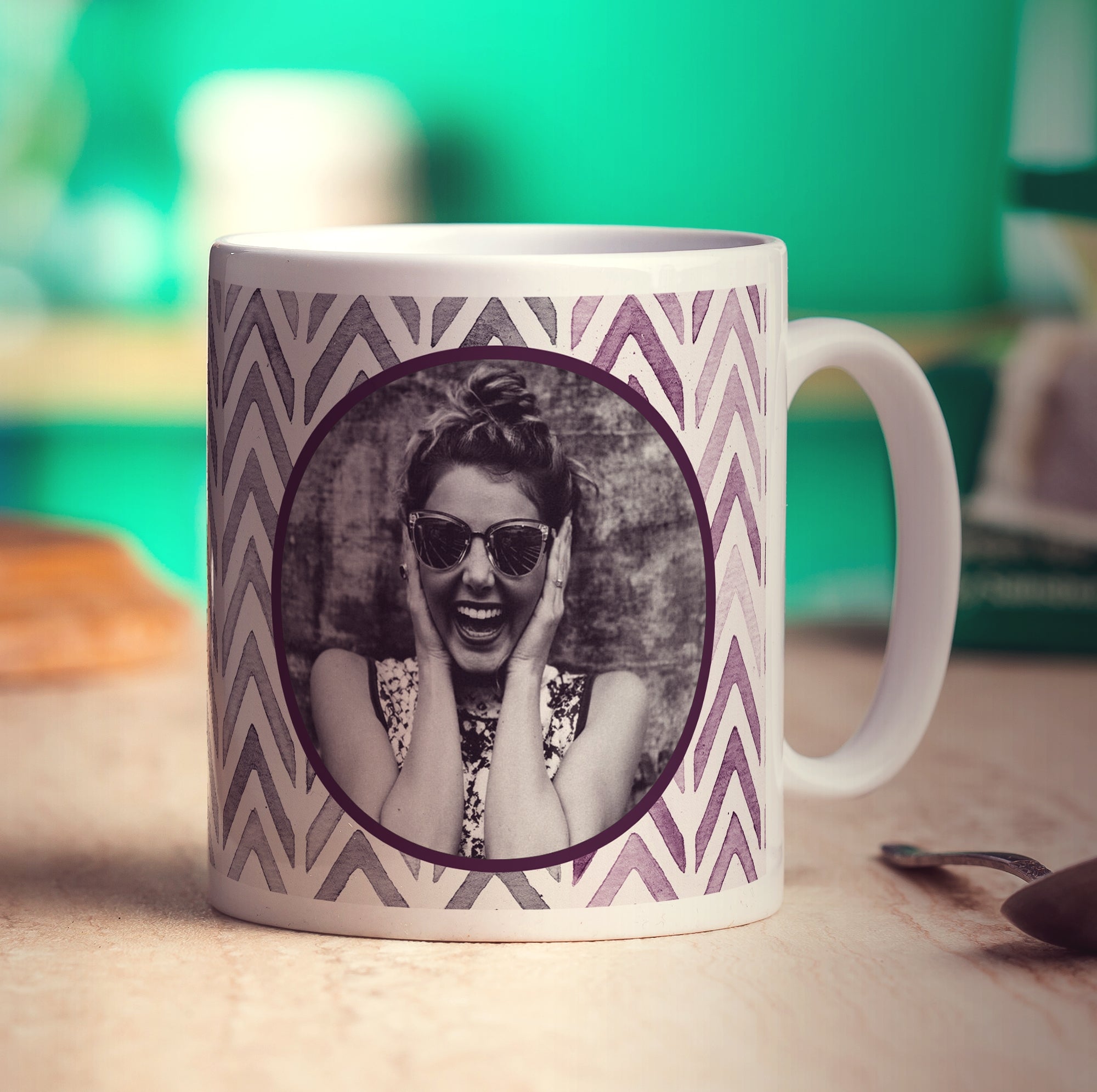 Purple Watercolour Chevron Photo Mug