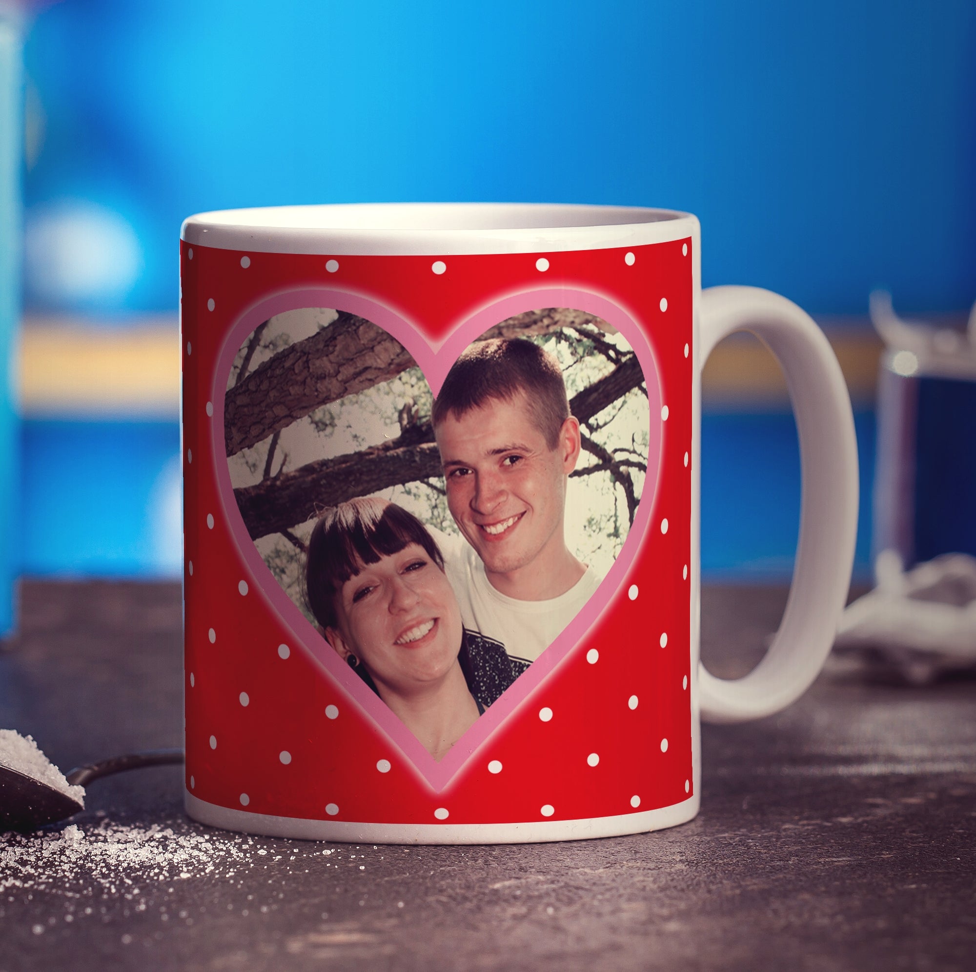 Red Polka Dot & Pink Heart Photo Mug