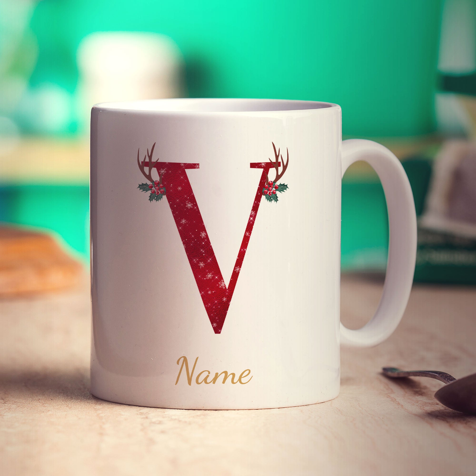Personalised Festive Initial Mug with Name