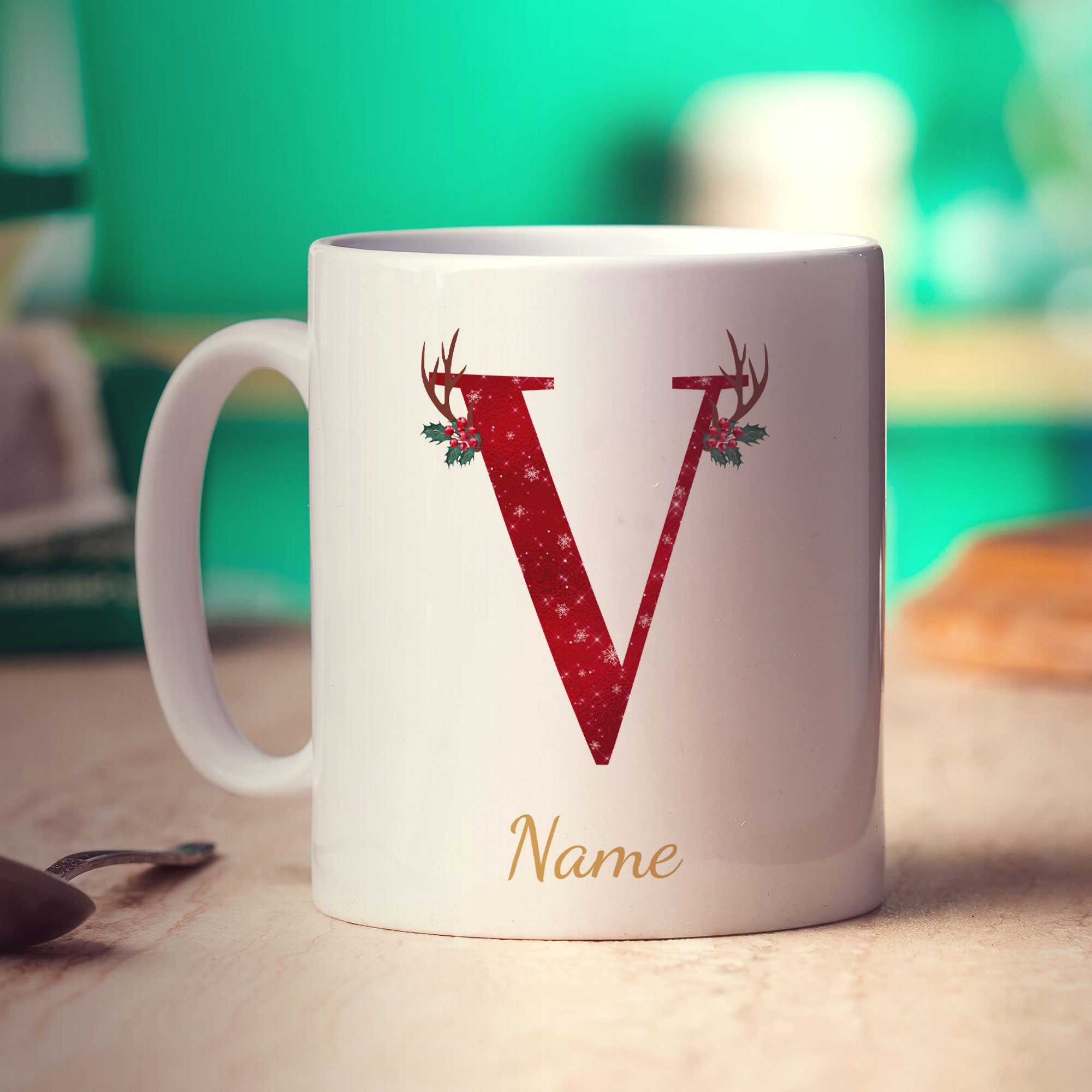 Personalised Festive Initial Mug with Name