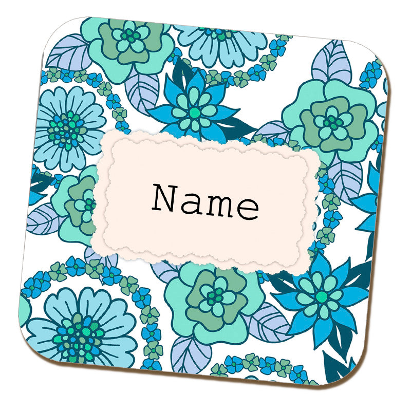 Blue Vintage Style Personalised Name Coaster