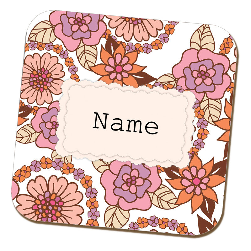 Pink Vintage Style Personalised Name Coaster