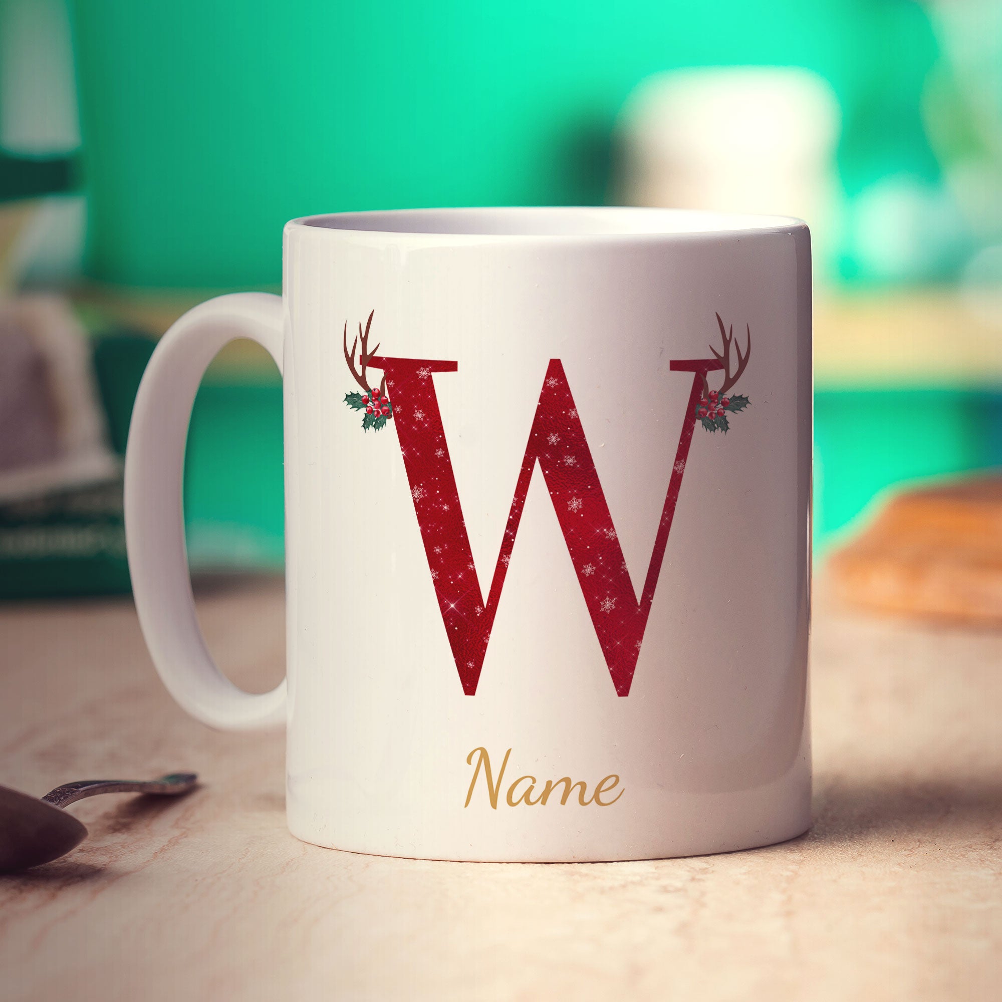 Personalised Festive Initial Mug with Name