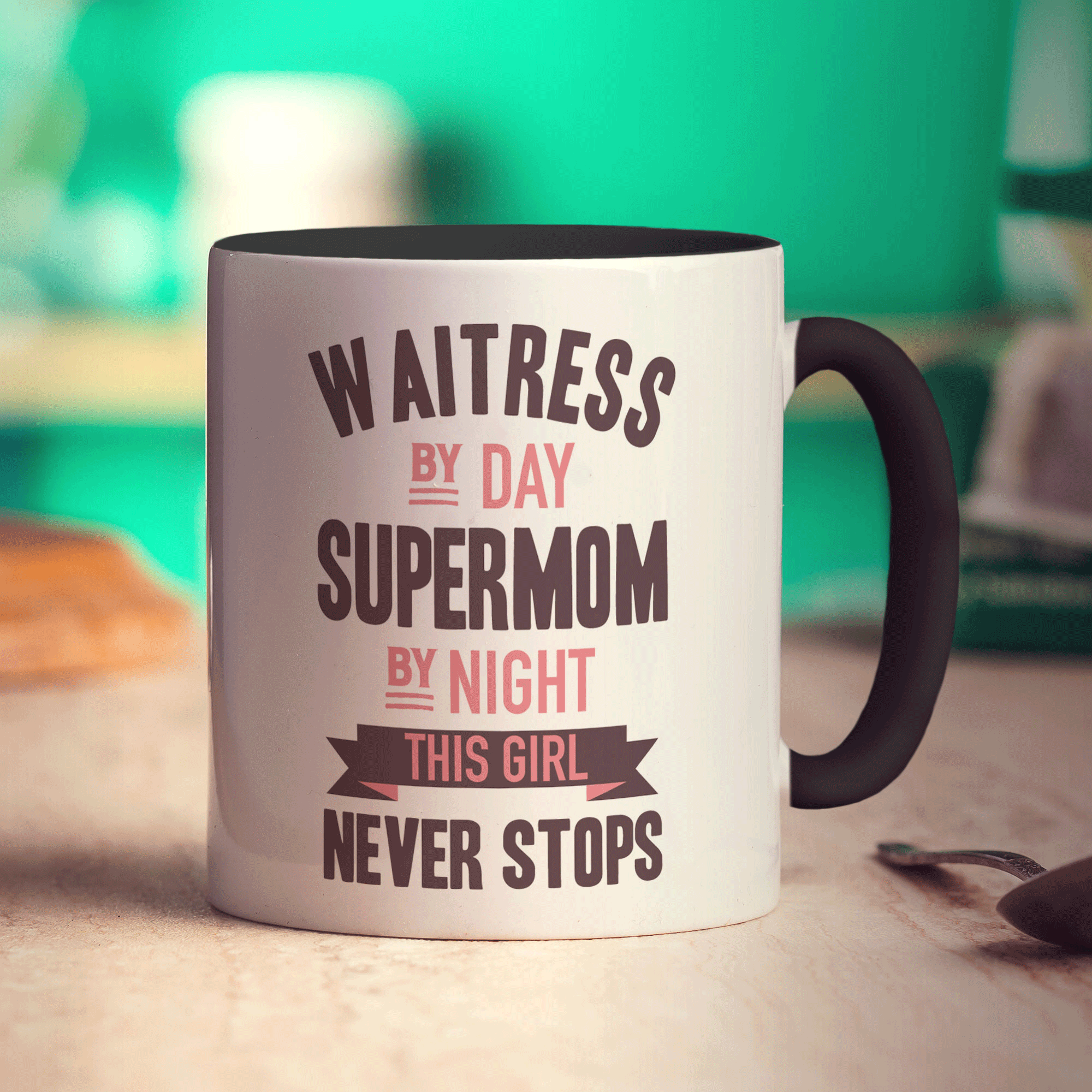 Waitress By Day Supermom By Night This Girl Never Stops Mug - Standard 330ml (11oz) / Black