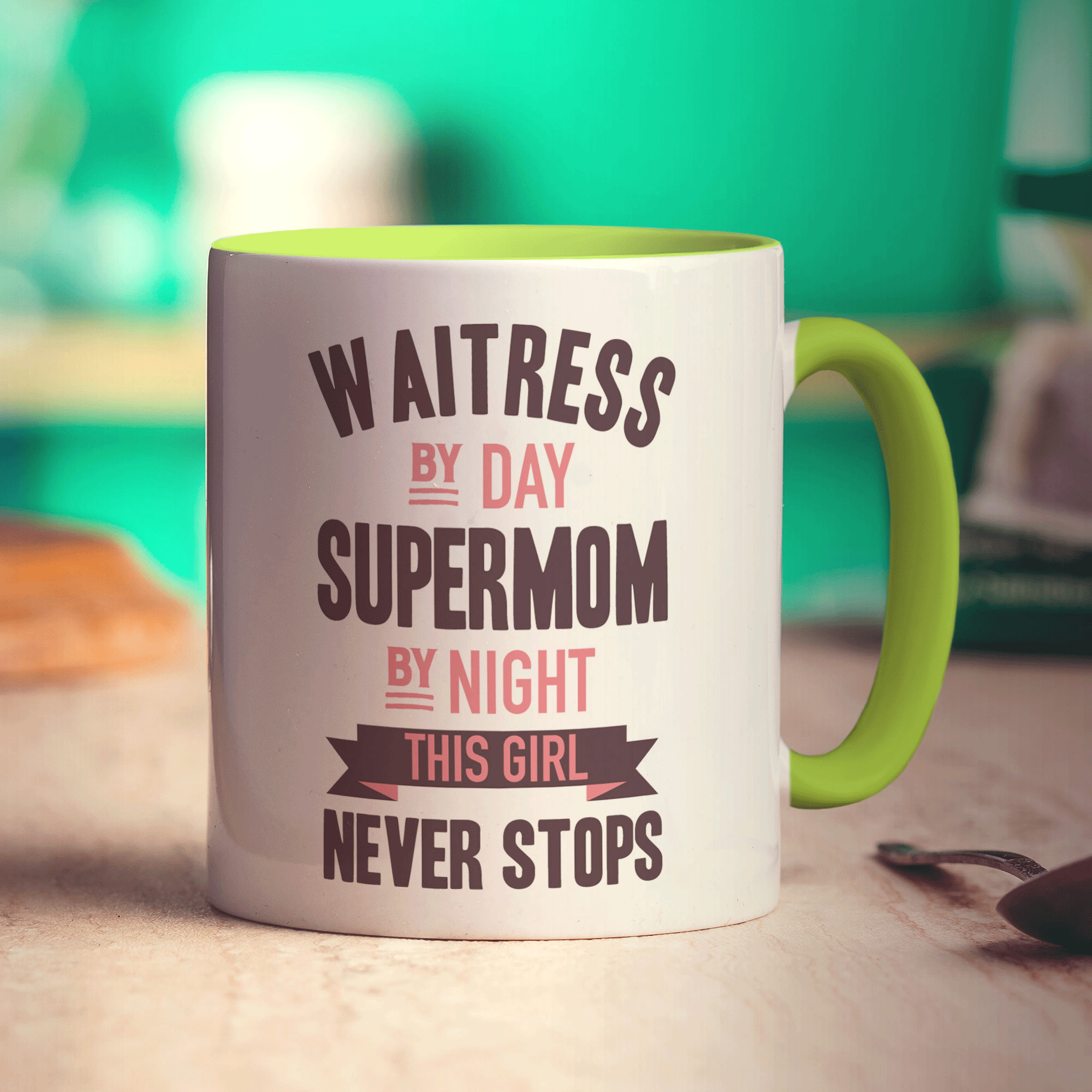 Waitress By Day Supermom By Night This Girl Never Stops Mug - Standard 330ml (11oz) / Green