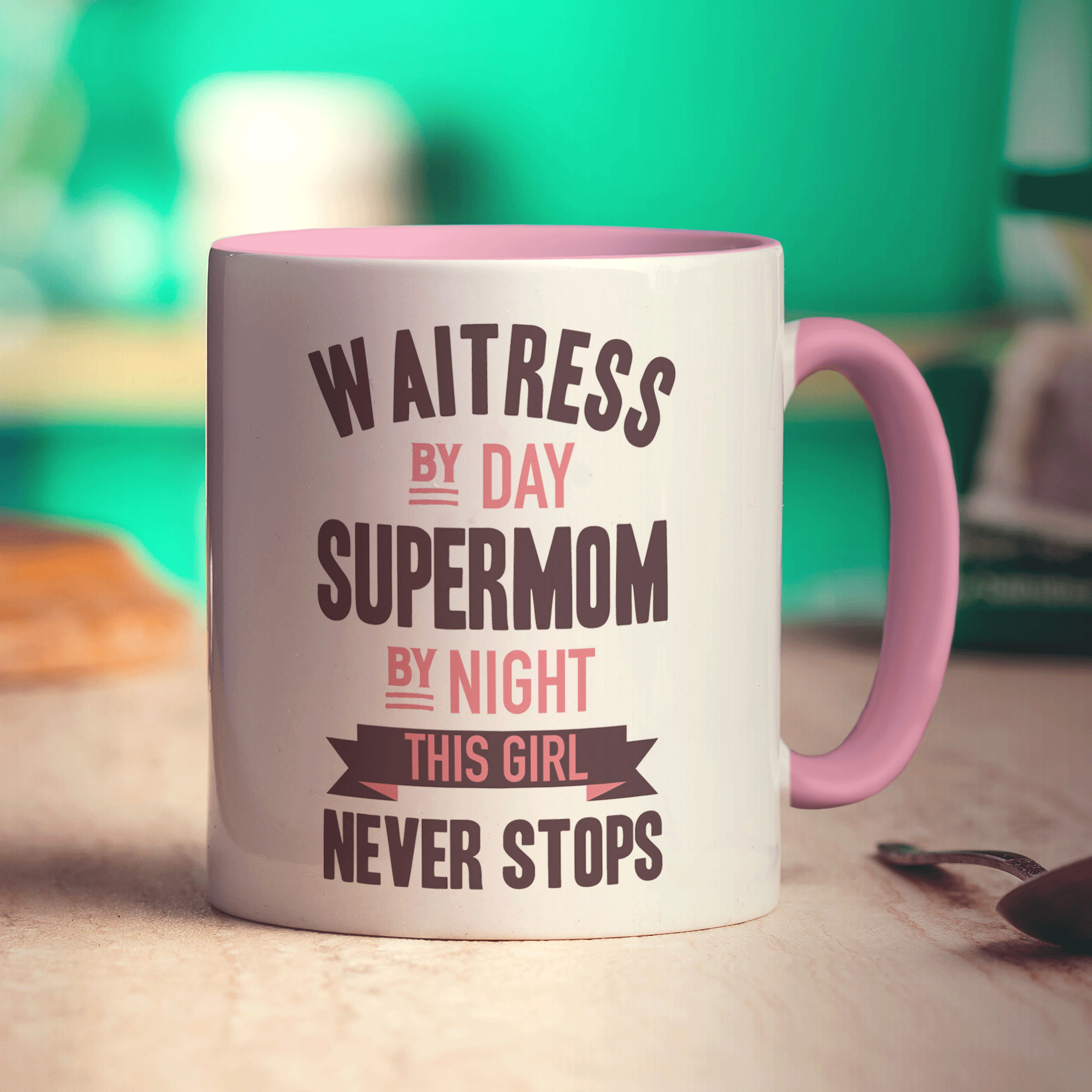 Waitress By Day Supermom By Night This Girl Never Stops Mug - Standard 330ml (11oz) / Pink