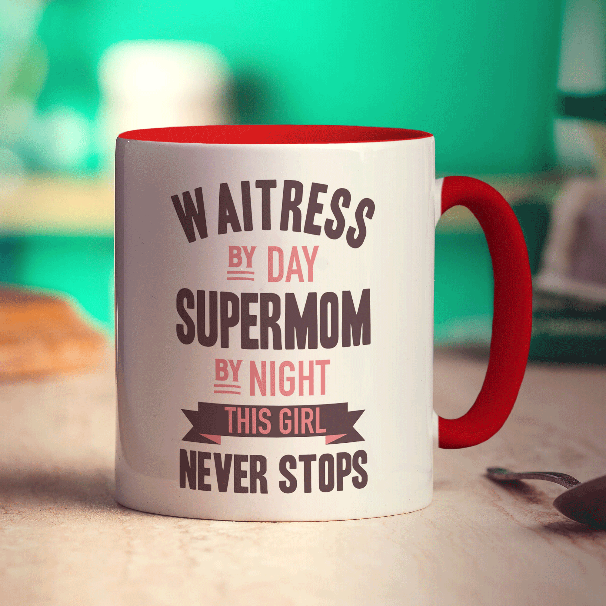 Waitress By Day Supermom By Night This Girl Never Stops Mug - Standard 330ml (11oz) / Red