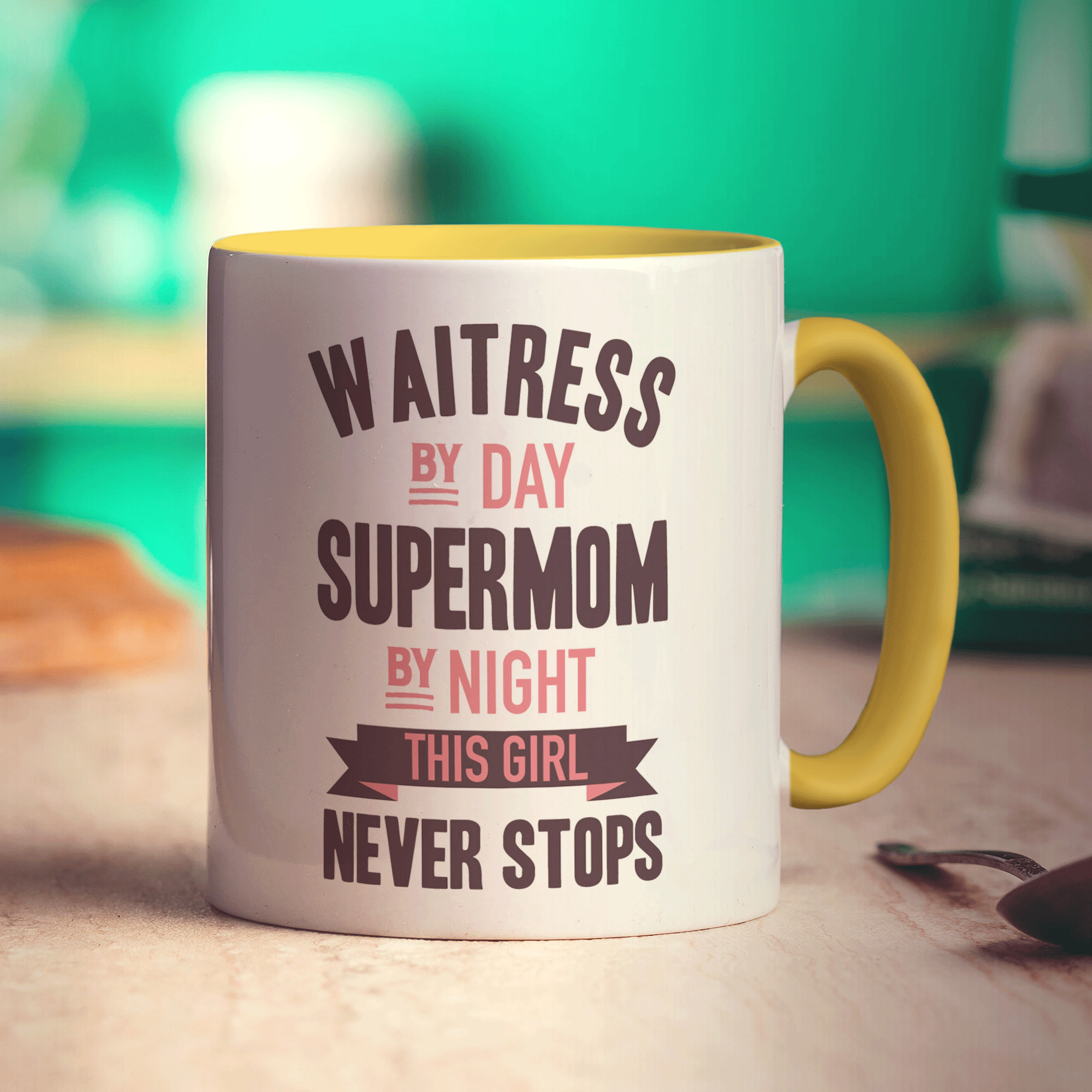 Waitress By Day Supermom By Night This Girl Never Stops Mug - Standard 330ml (11oz) / Yellow