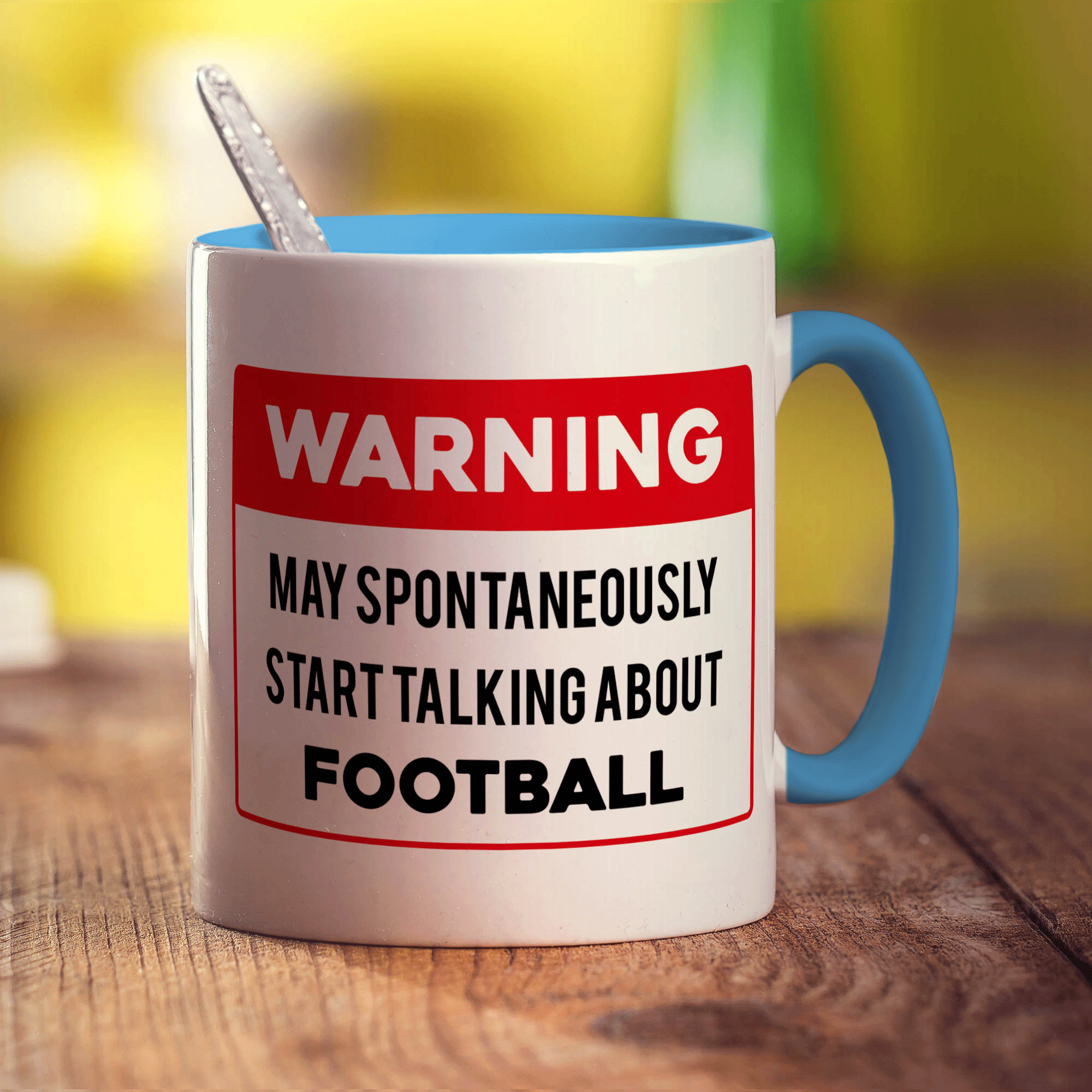 Warning May Spontaneously Start Talking About Football Mug