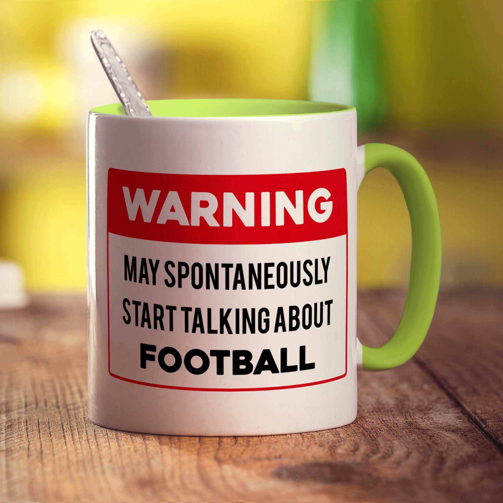 Warning May Spontaneously Start Talking About Football Mug