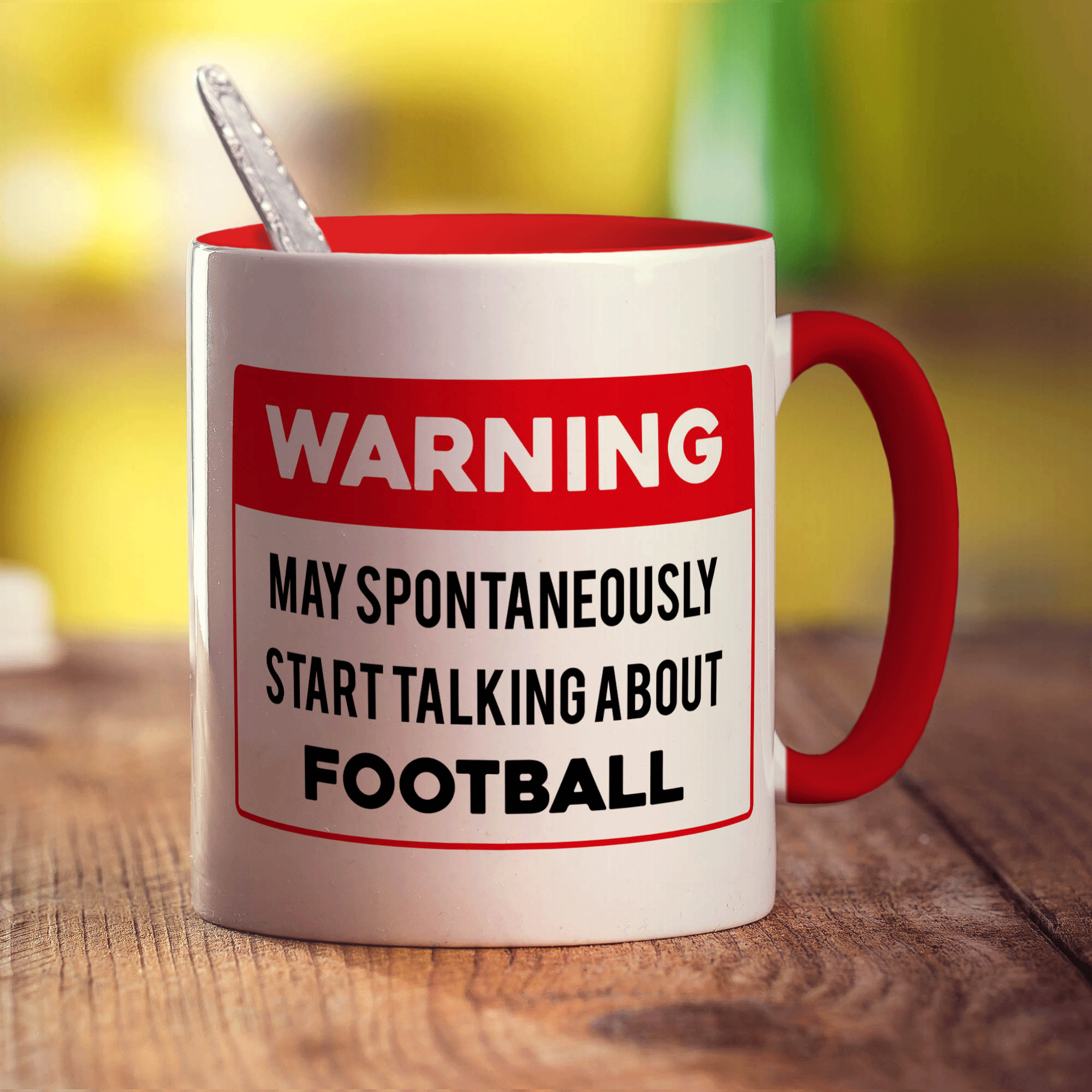 Warning May Spontaneously Start Talking About Football Mug