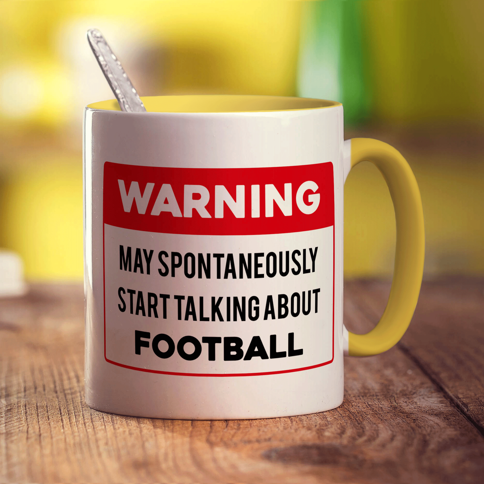 Warning May Spontaneously Start Talking About Football Mug