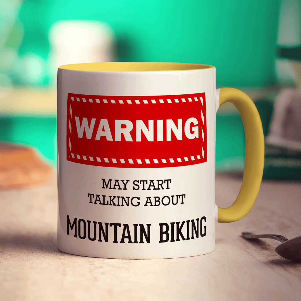 Warning! May Start Talking About Mountain Biking Mug - Standard 330ml (11oz) / Yellow