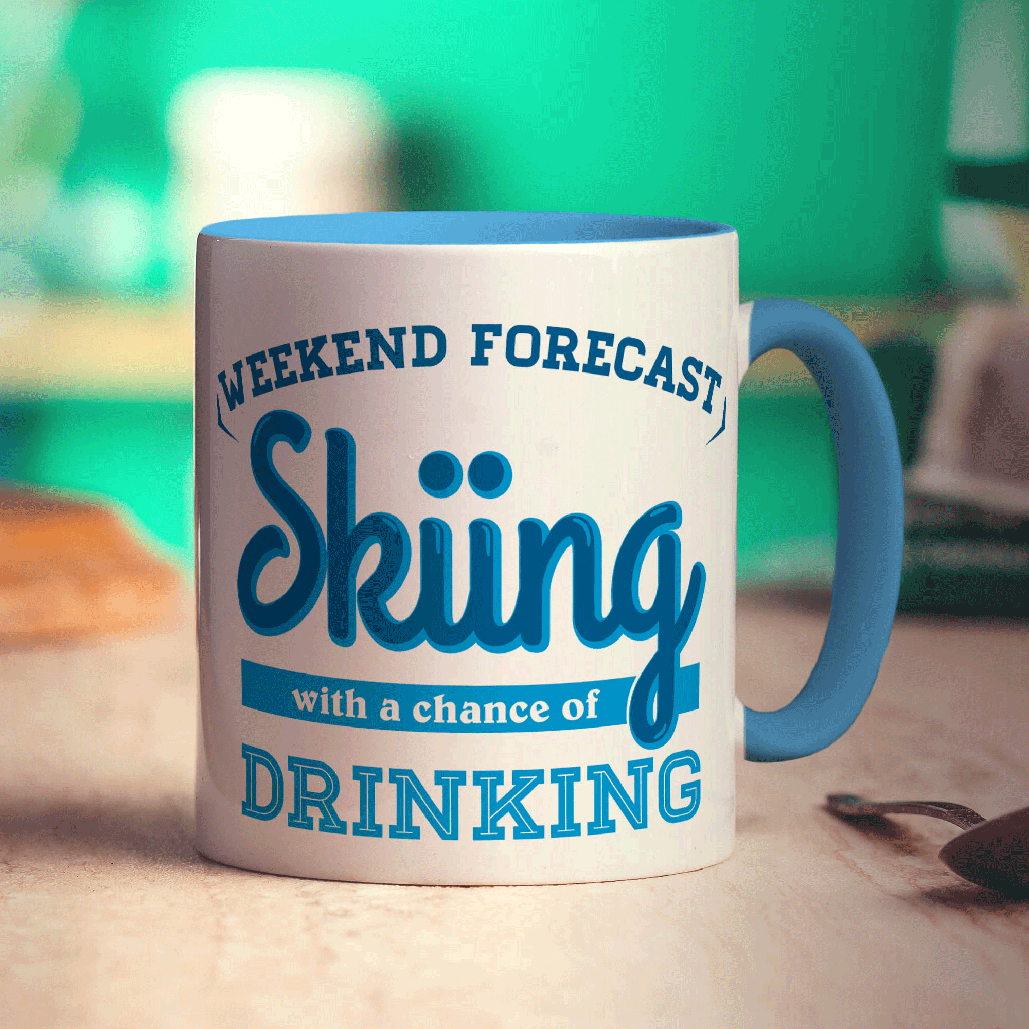 Weekend Forecast Skiing with a Chance of Drinking Mug - Standard 330ml (11oz) / Blue