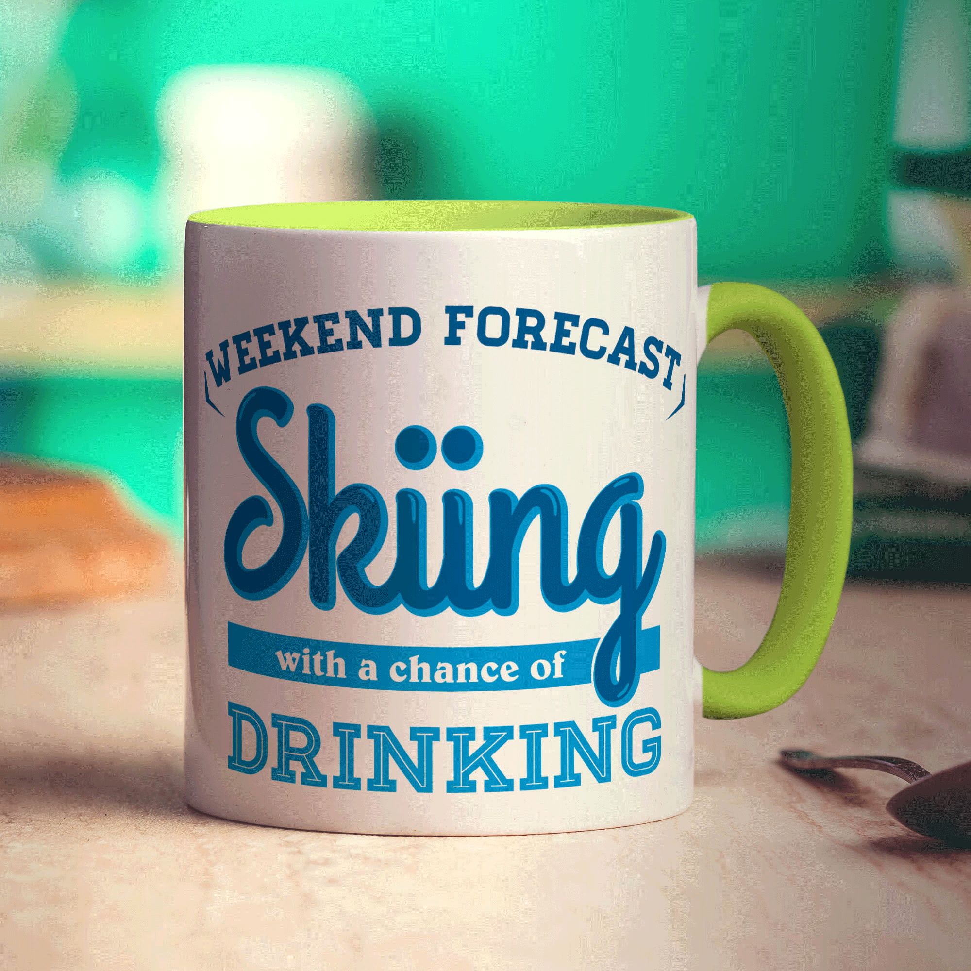 Weekend Forecast Skiing with a Chance of Drinking Mug - Standard 330ml (11oz) / Green